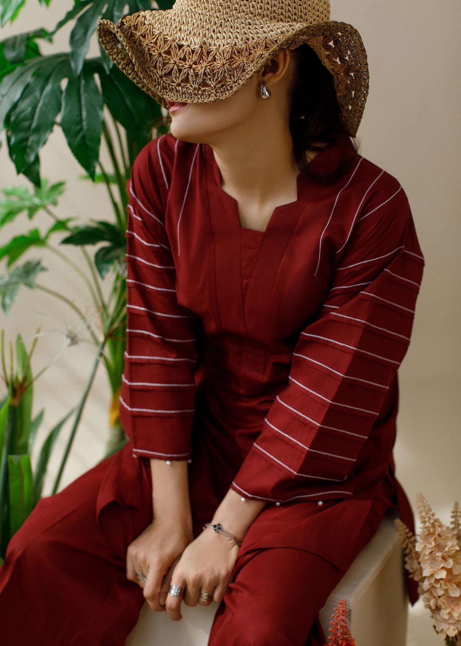 Ombrella Official Maroon Co ord set Women 2pcs