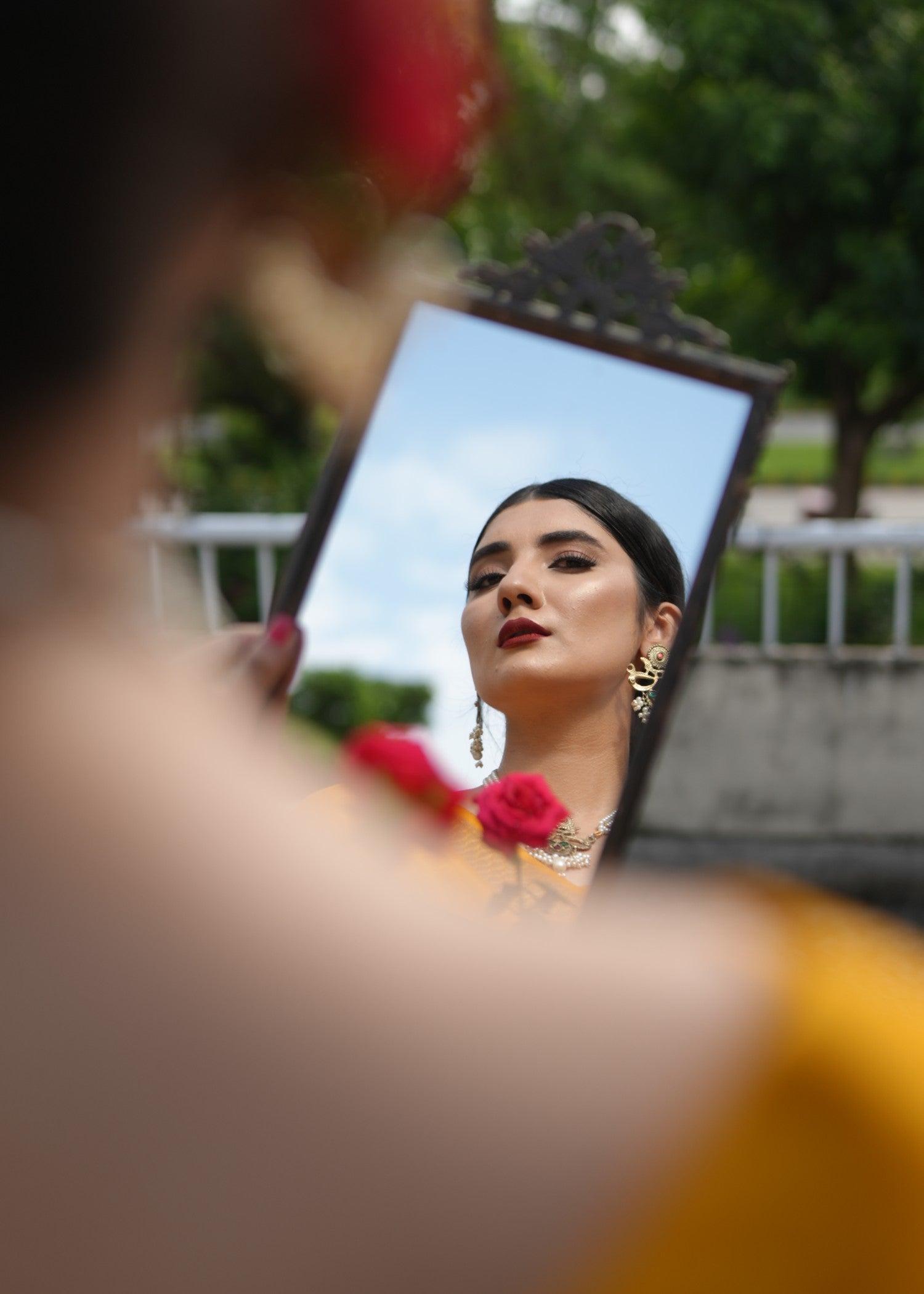 Noroz Marigold Zari Organza Saree Women 3pcs