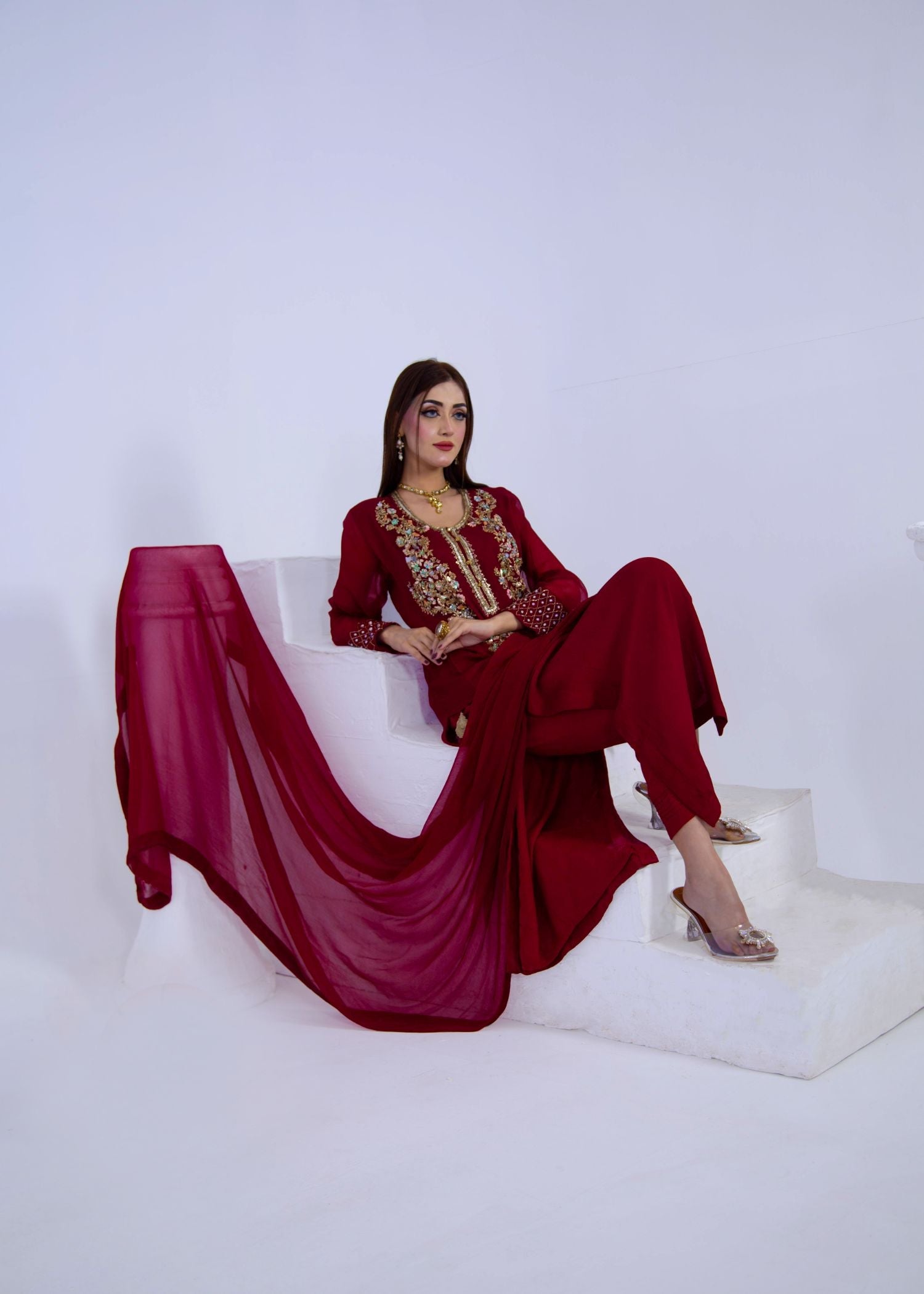 Manaal Arfeen Ruby Red Women 3pcs