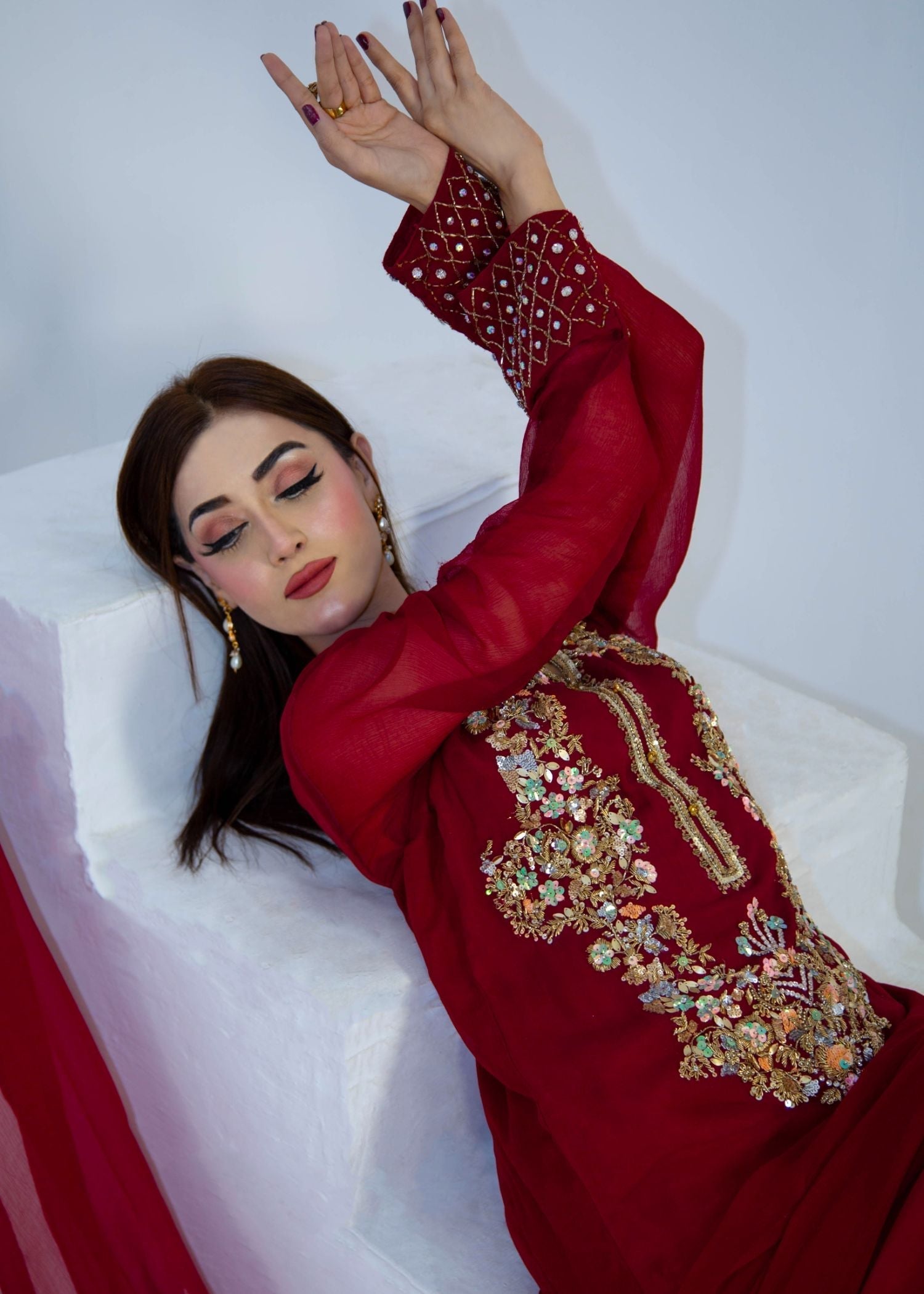 Manaal Arfeen Ruby Red Women 3pcs