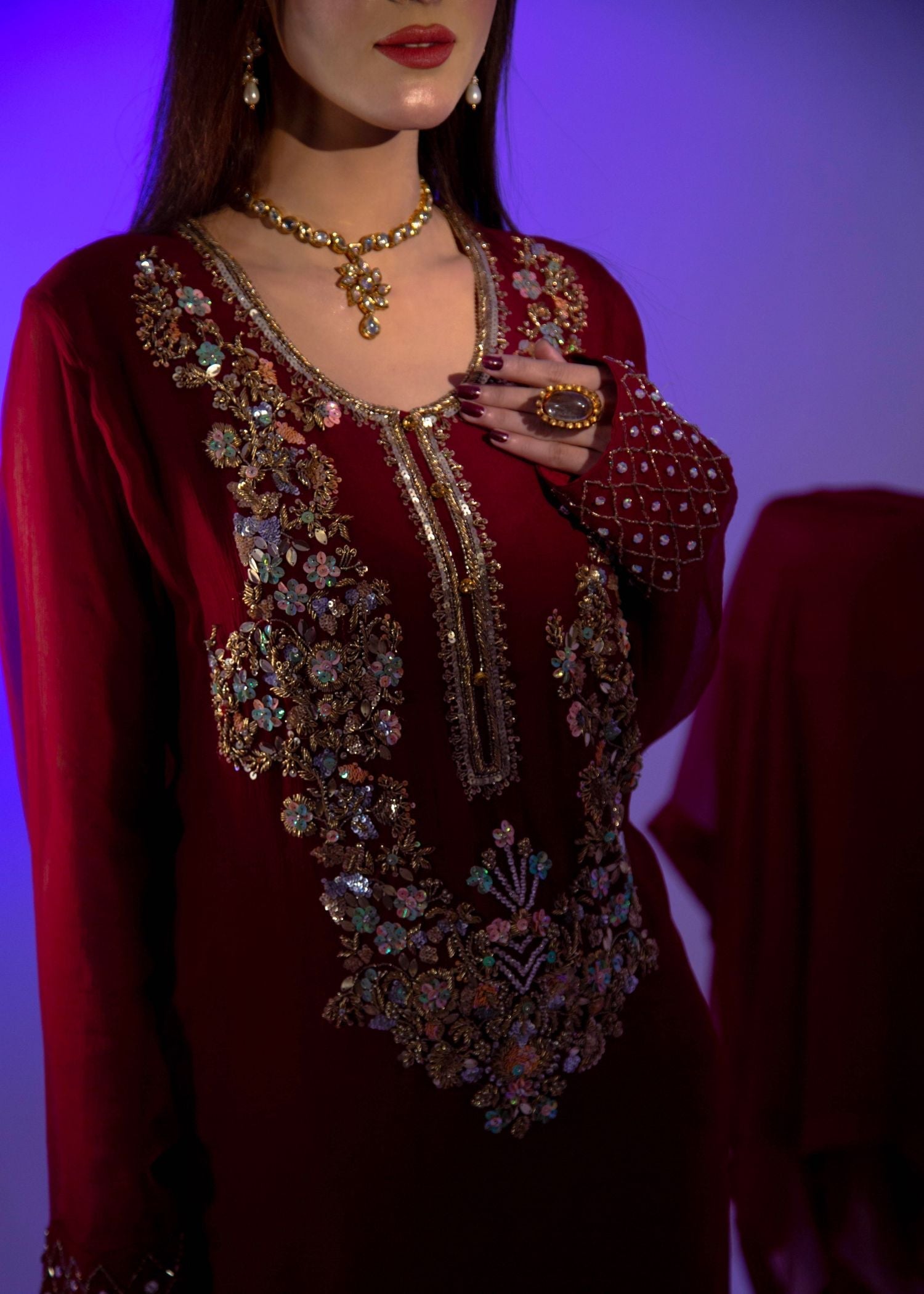 Manaal Arfeen Ruby Red Women 3pcs