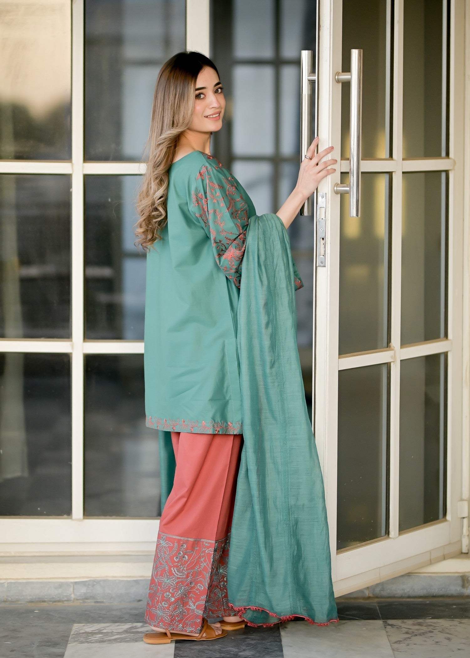 Ayesha Mubariz SELENE LAWN GREEN AND RUST Embroidered (AM030) Women 3pcs