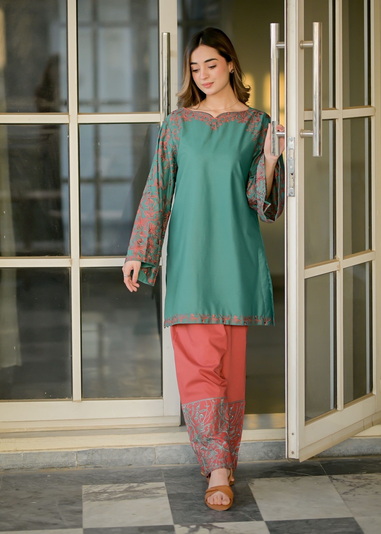 Ayesha Mubariz SELENE LAWN GREEN AND RUST Embroidered (AM030) Women 3pcs