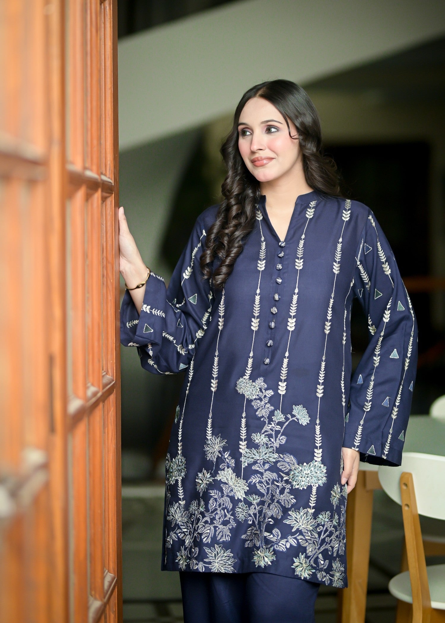 Ayesha Mubariz Zilar – Linen Navy Blue Embroidered Pret (AM024) Women 2pcs