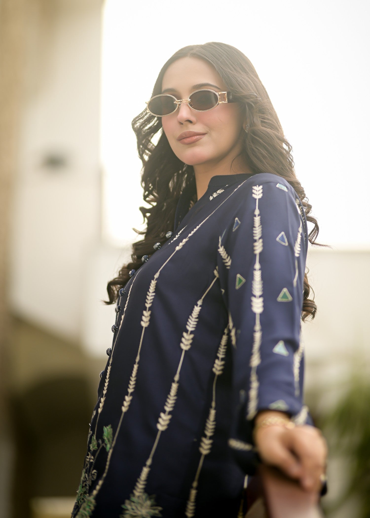 Ayesha Mubariz Zilar – Linen Navy Blue Embroidered Pret (AM024) Women 2pcs