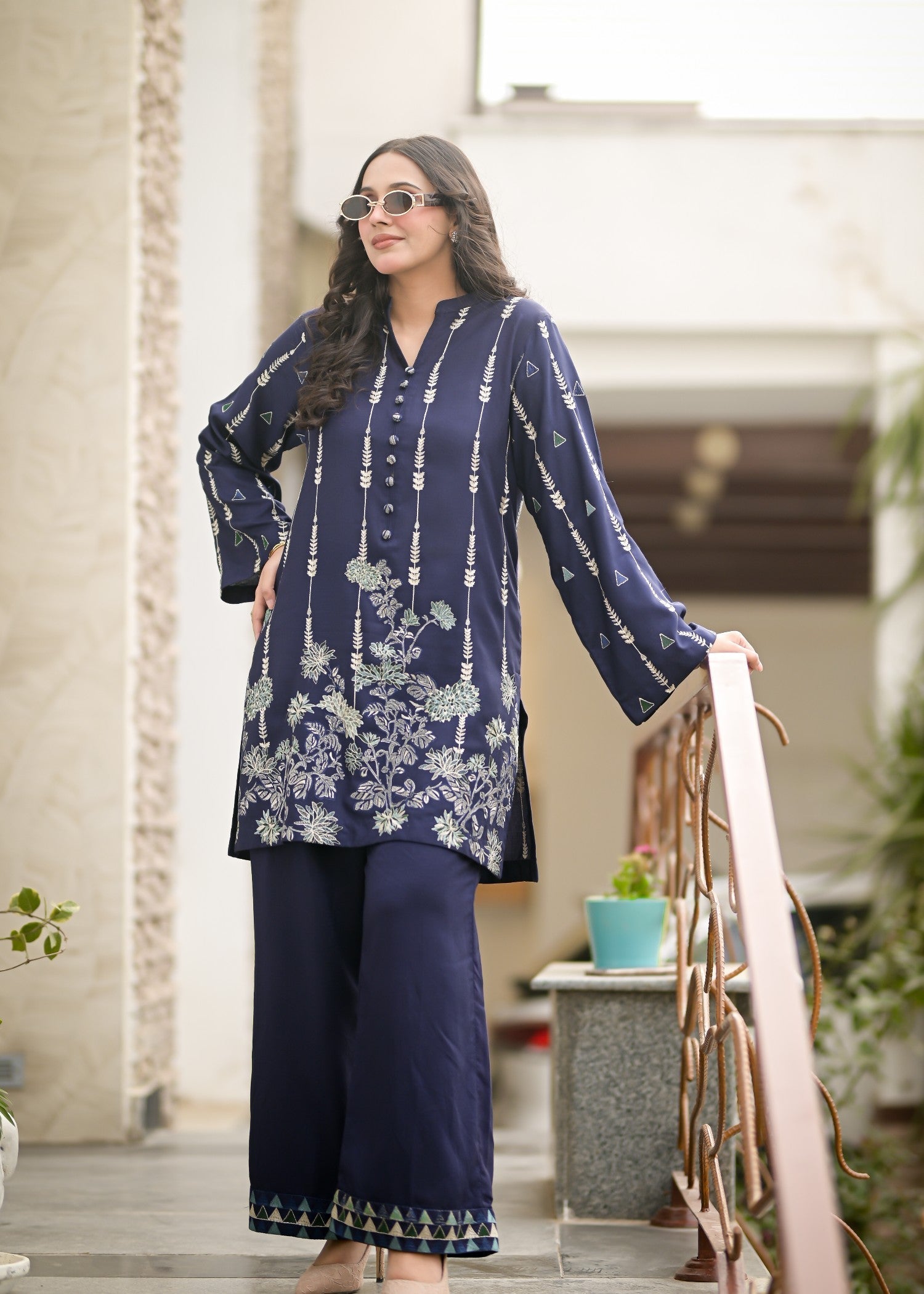 Ayesha Mubariz Zilar – Linen Navy Blue Embroidered Pret (AM024) Women 2pcs