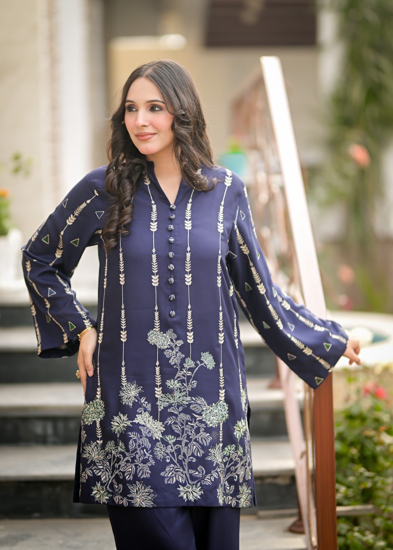 Ayesha Mubariz Zilar – Linen Navy Blue Embroidered Pret (AM024) Women 2pcs