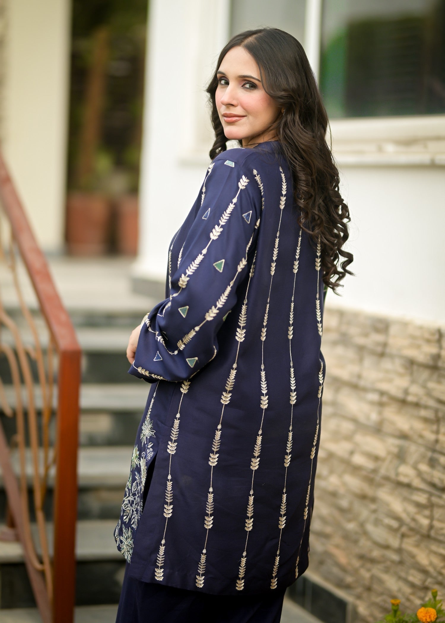 Ayesha Mubariz Zilar – Linen Navy Blue Embroidered Pret (AM024) Women 2pcs