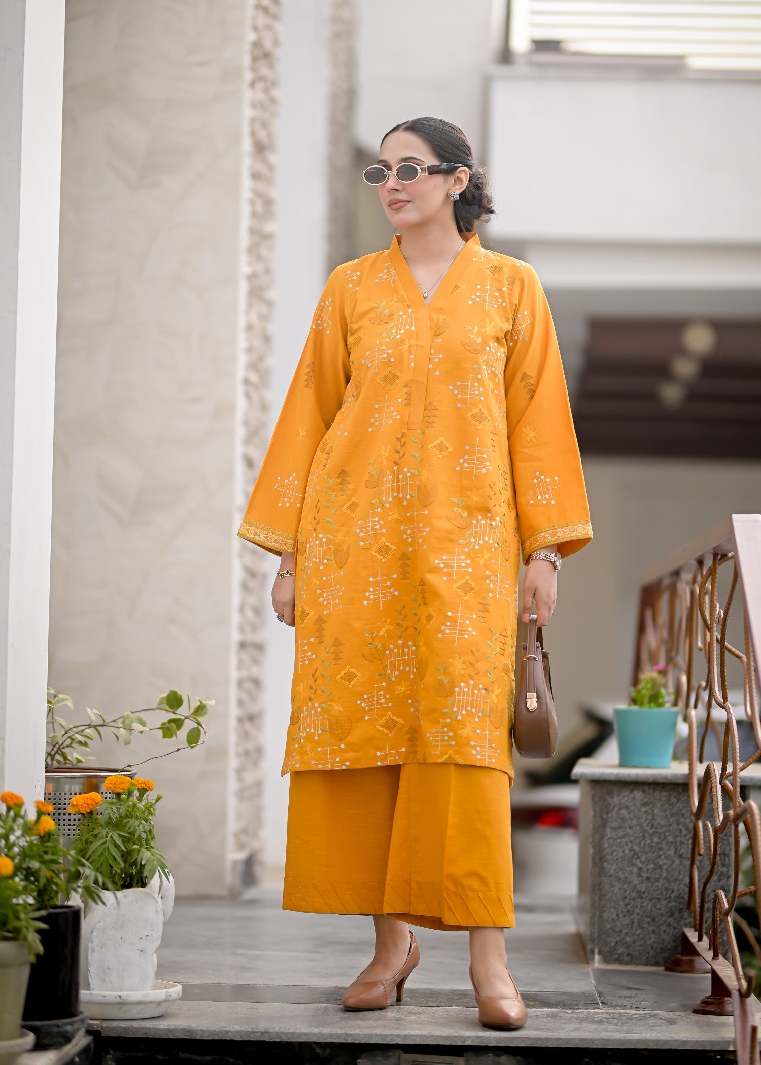 Ayesha Mubariz Largia – Khaddar Mustard Yellow Embroidered Pret (AM025) Women 2pcs