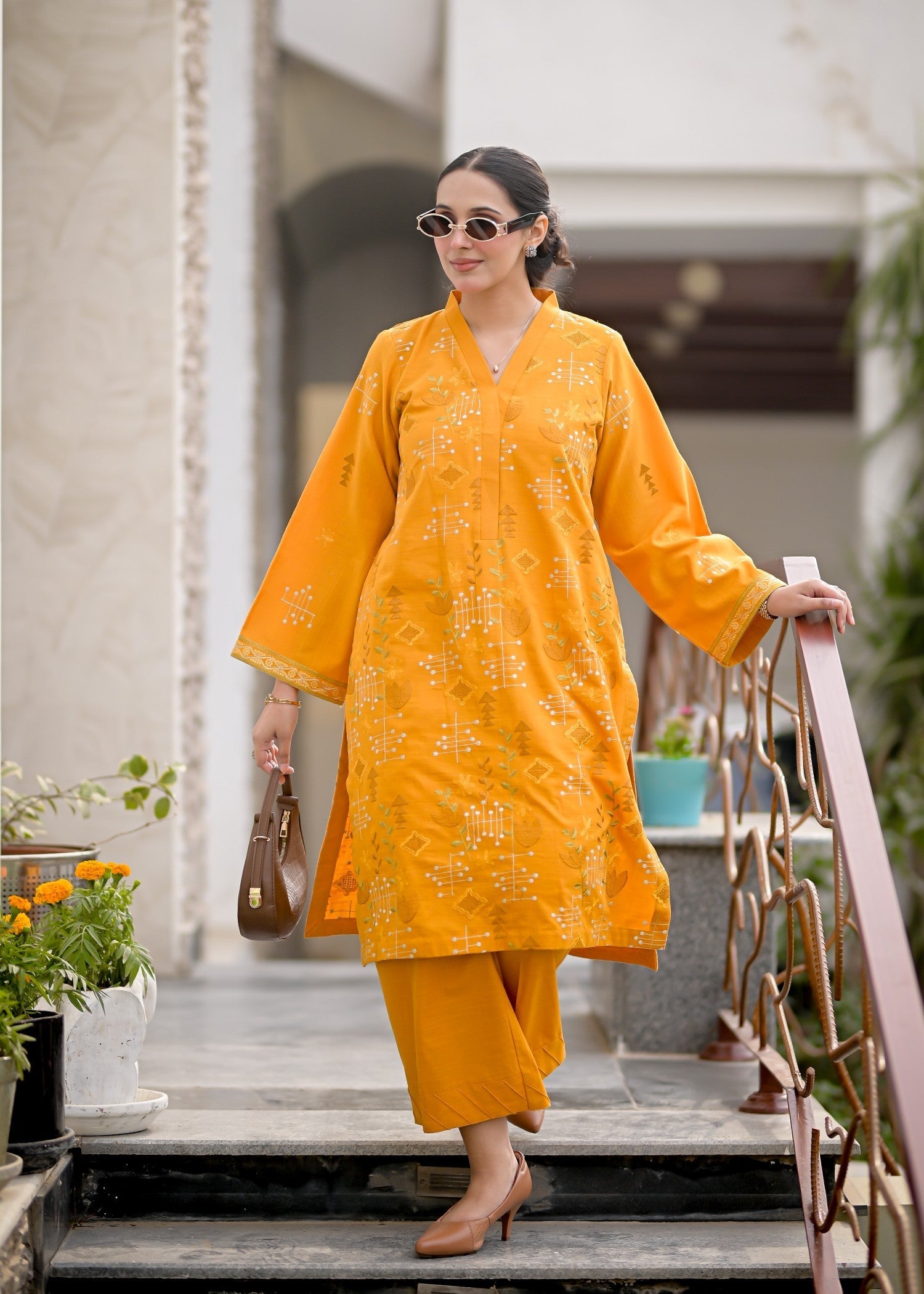 Ayesha Mubariz Largia – Khaddar Mustard Yellow Embroidered Pret (AM025) Women 2pcs