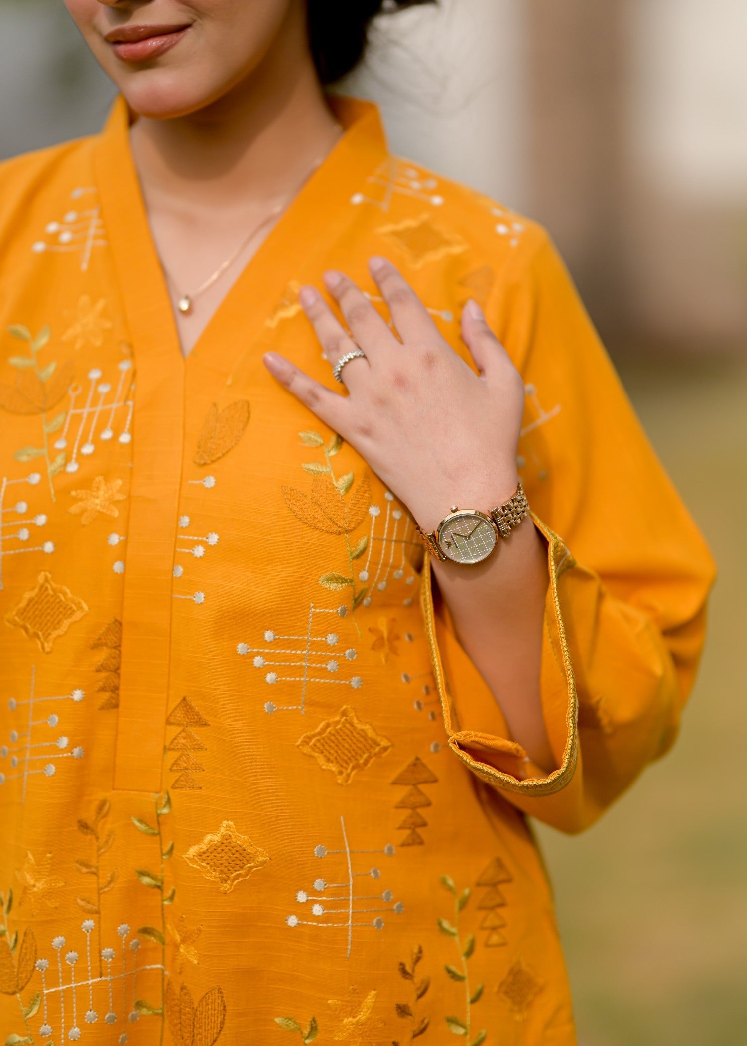 Ayesha Mubariz Largia – Khaddar Mustard Yellow Embroidered Pret (AM025) Women 2pcs