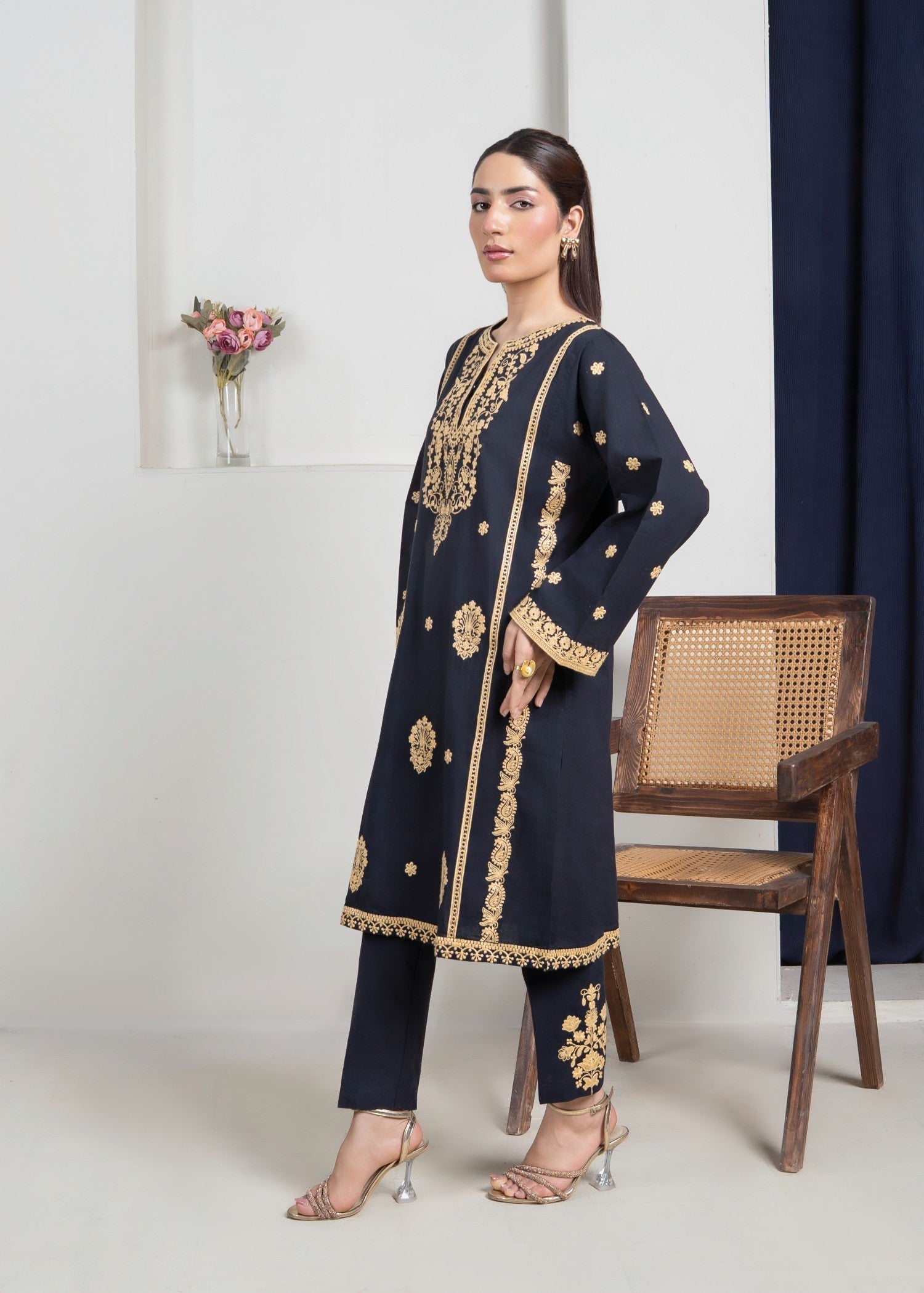 Musani Embroidered Lawn Navy Blue (Pret) Women 2pcs