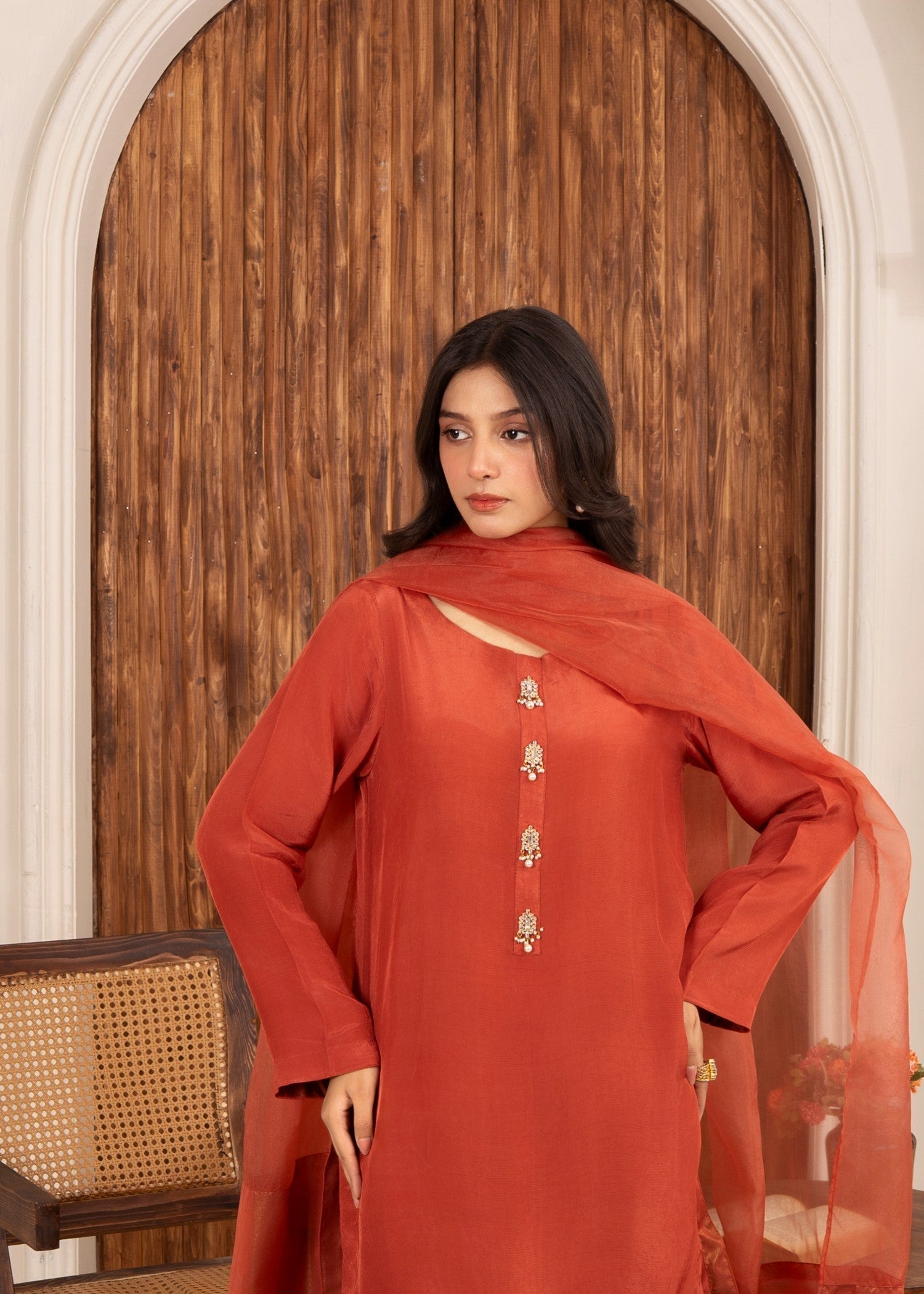 Ray Online Store Rust Kundan Farshi Shalwar Set Women 3pcs