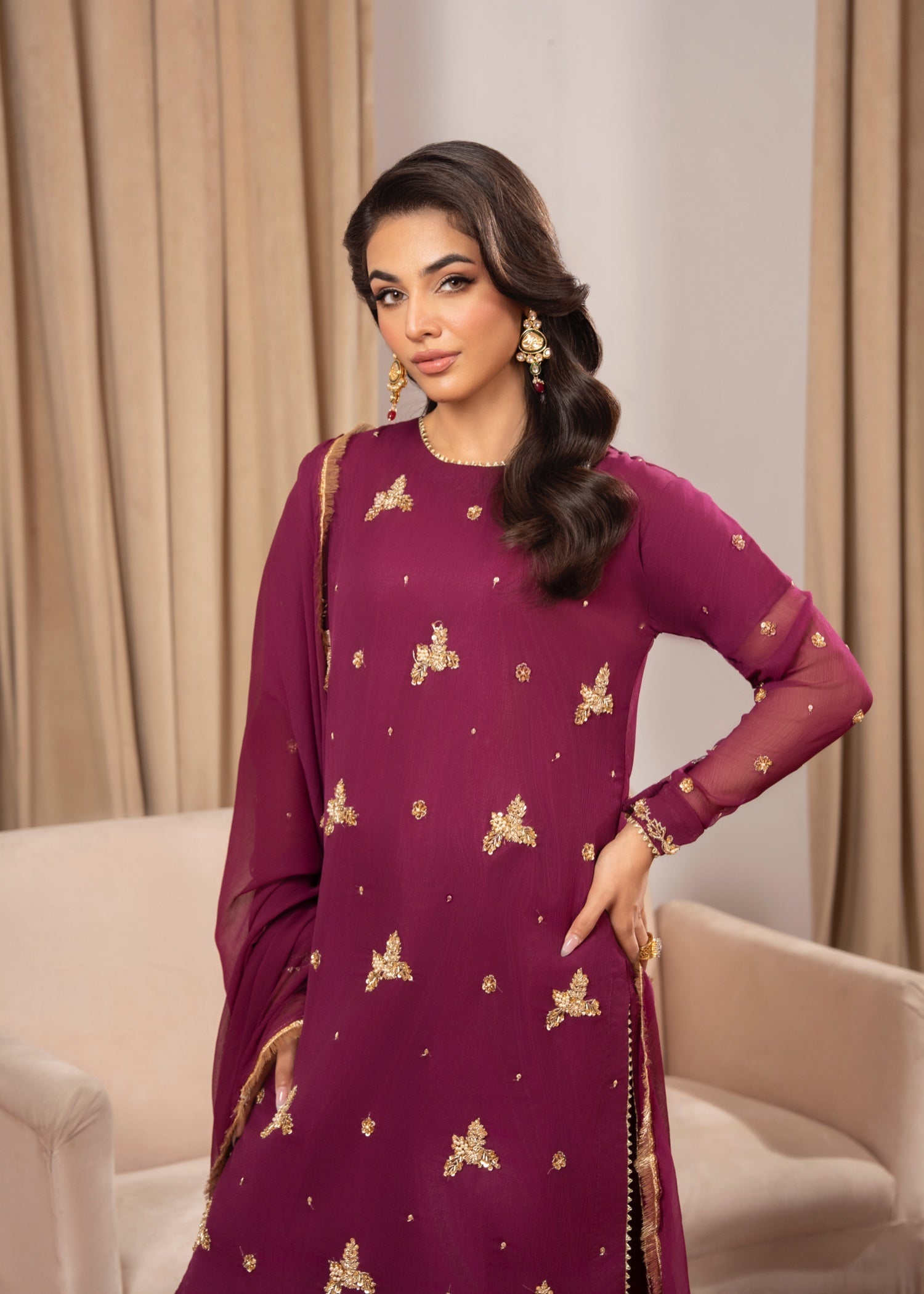 Maira Fashion Raspberry Sharara 44 Women 4pcs