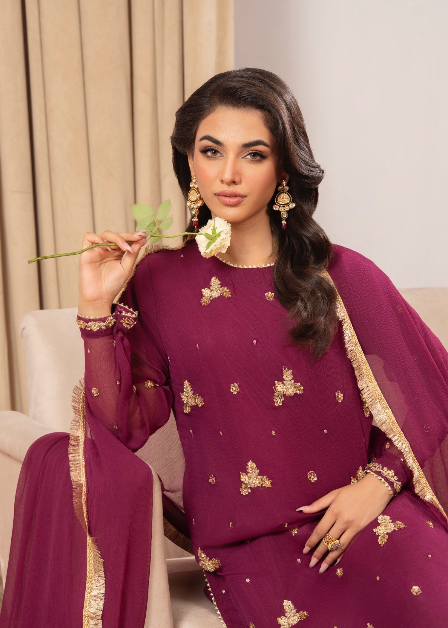 Maira Fashion Raspberry Sharara 44 Women 4pcs