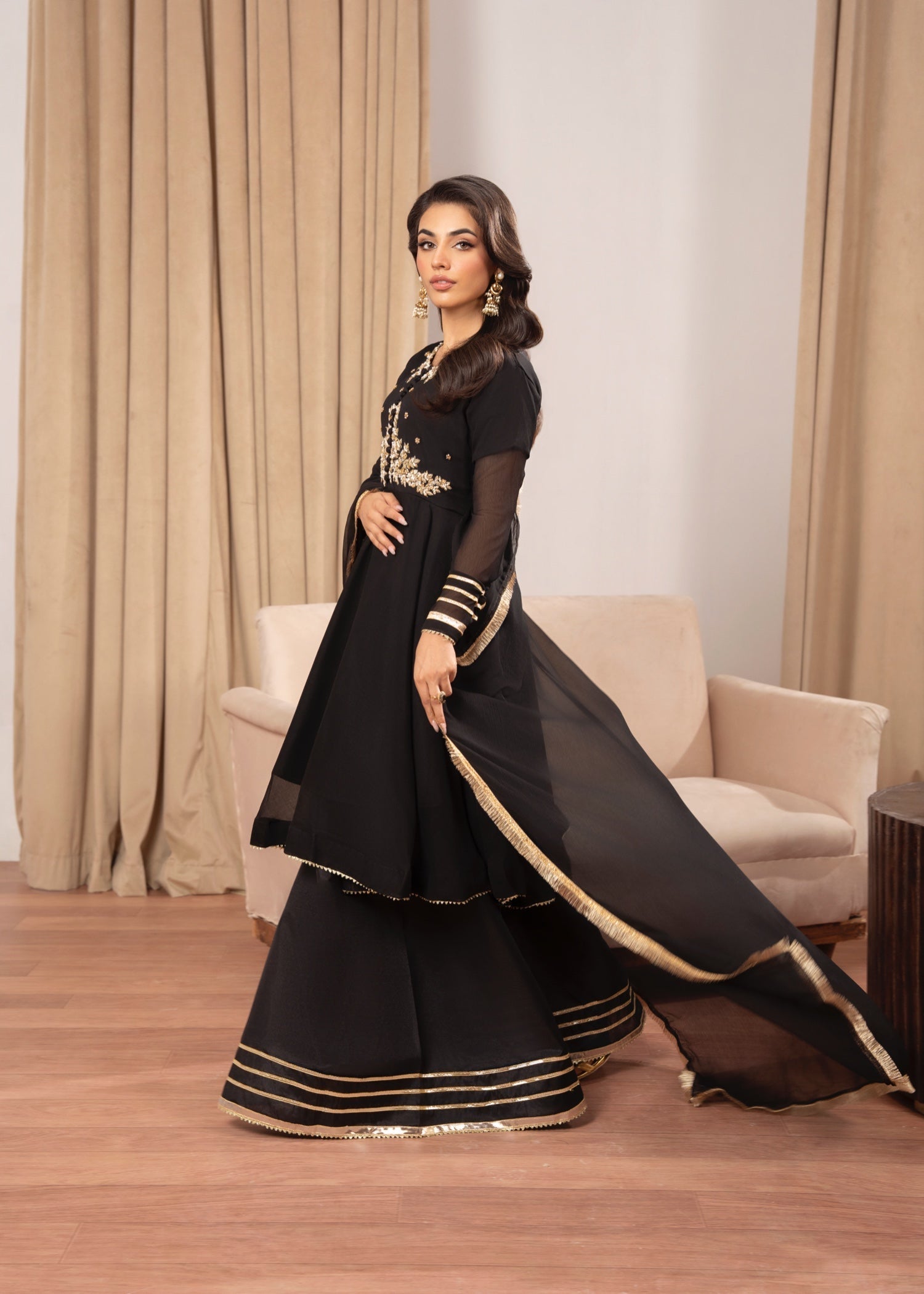 Maira Fashion Black Sharara 42 Women 4pcs