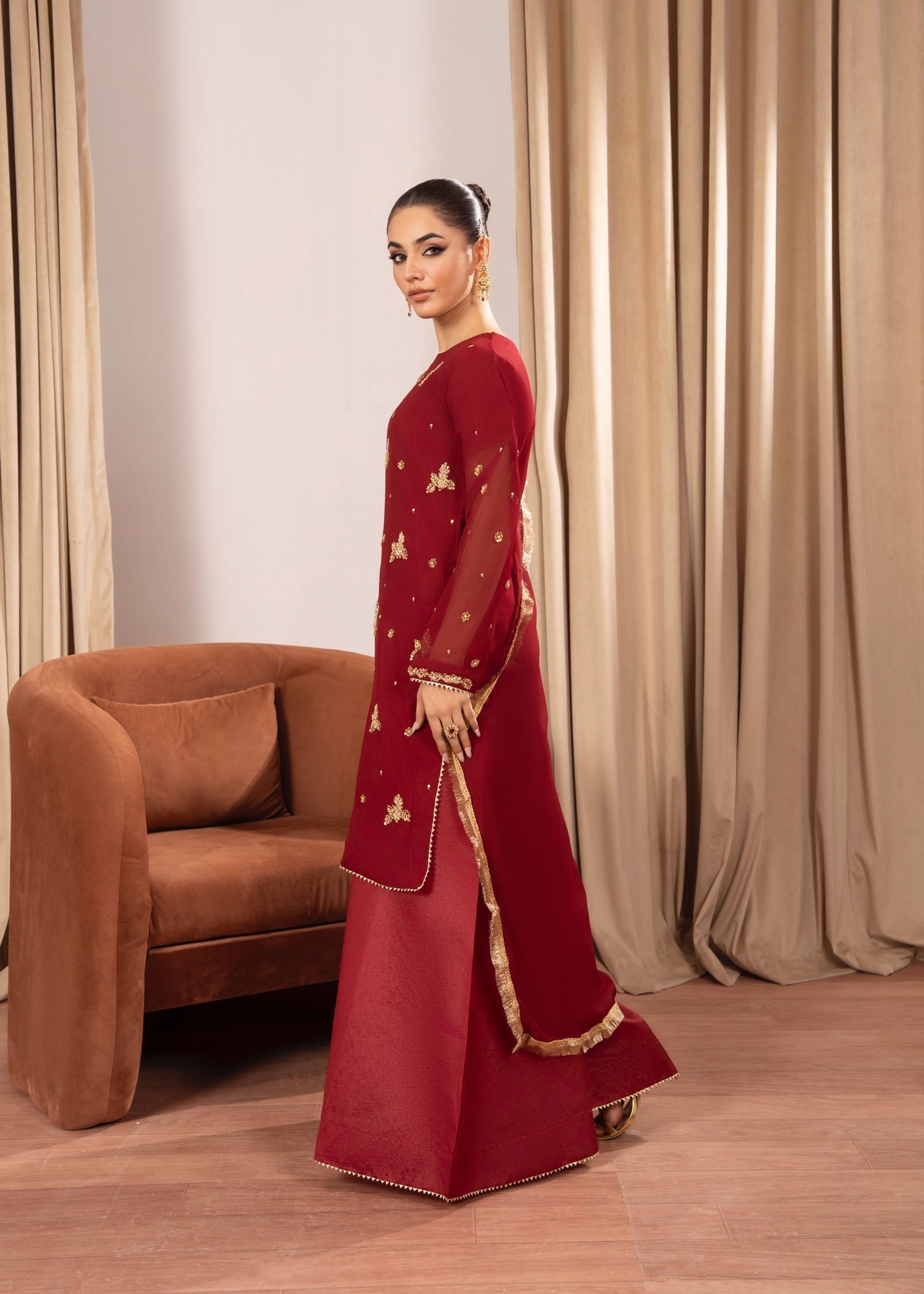 Maira Fashion Red Sharara46 Women 4pcs