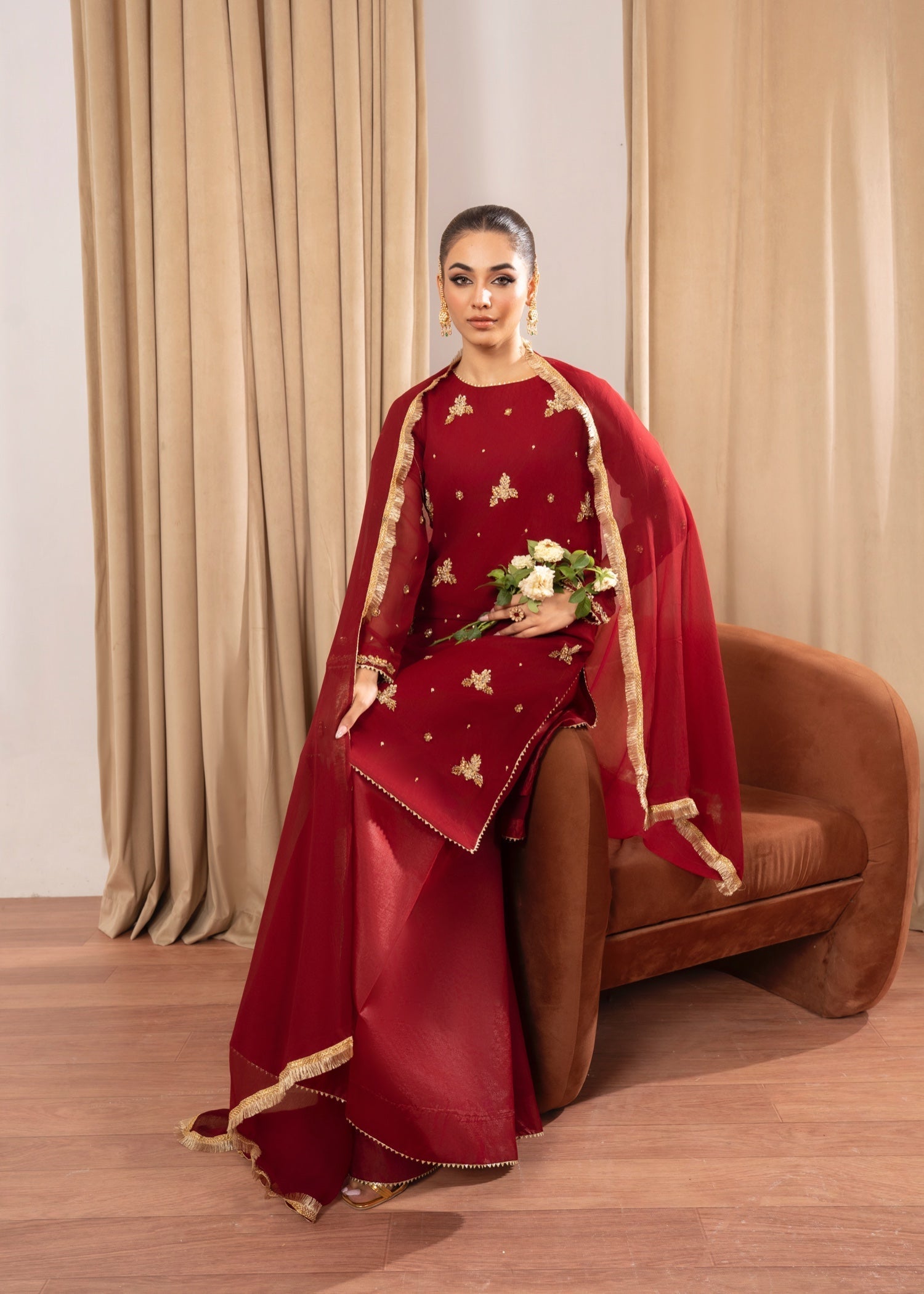 Maira Fashion Red Sharara46 Women 4pcs