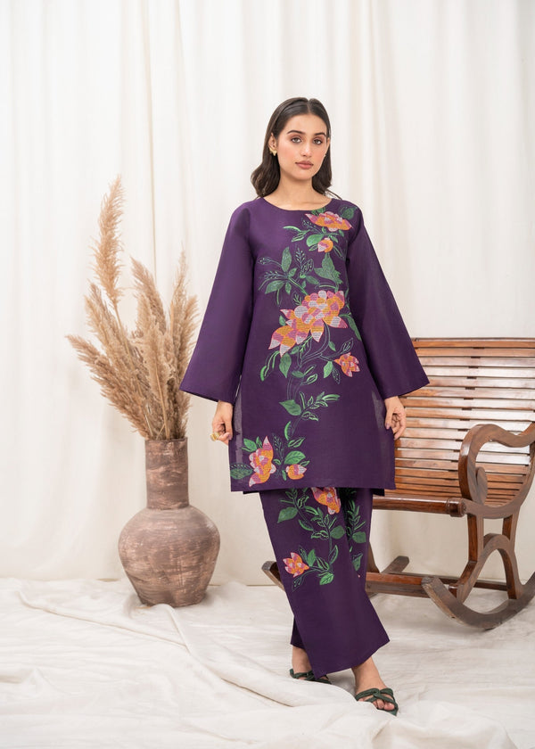 Ramal plum embroidered dress Women 2pcs