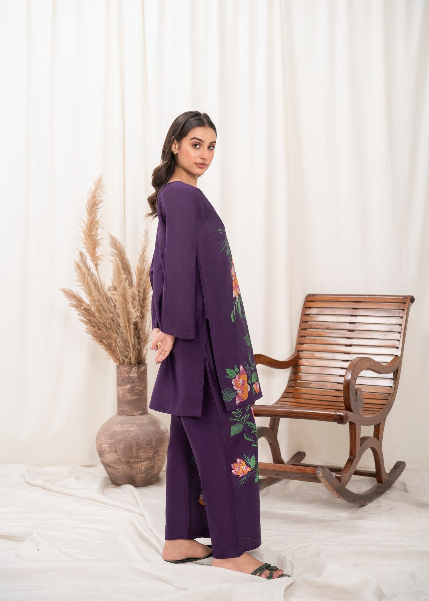 Ramal plum embroidered dress Women 2pcs