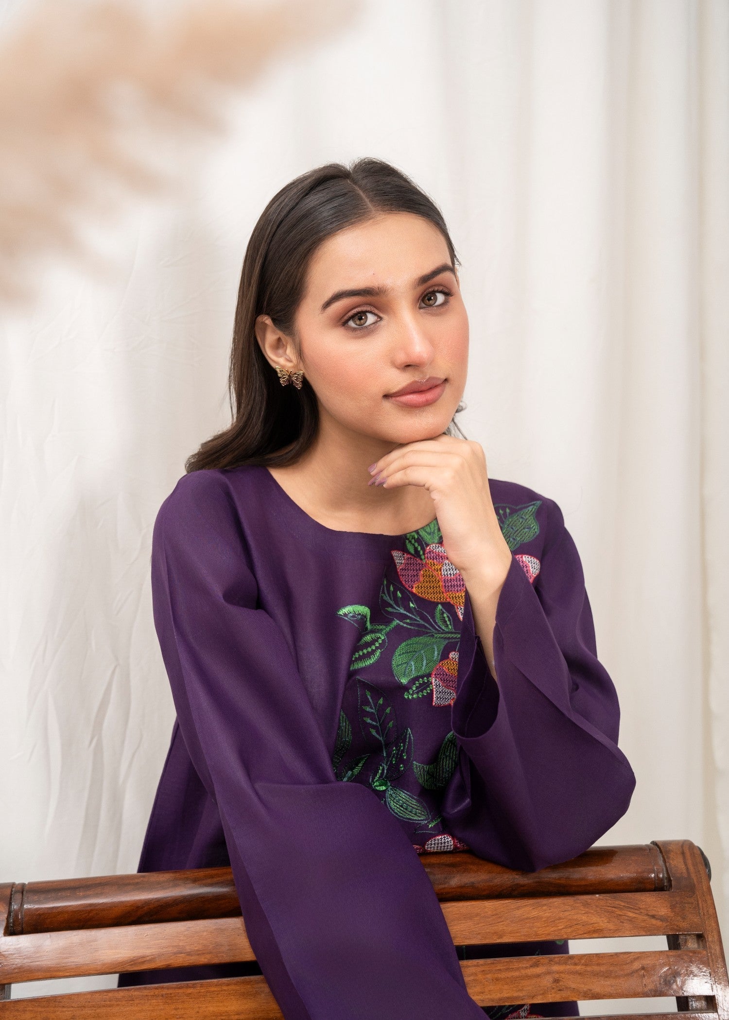 Ramal plum embroidered dress Women 2pcs