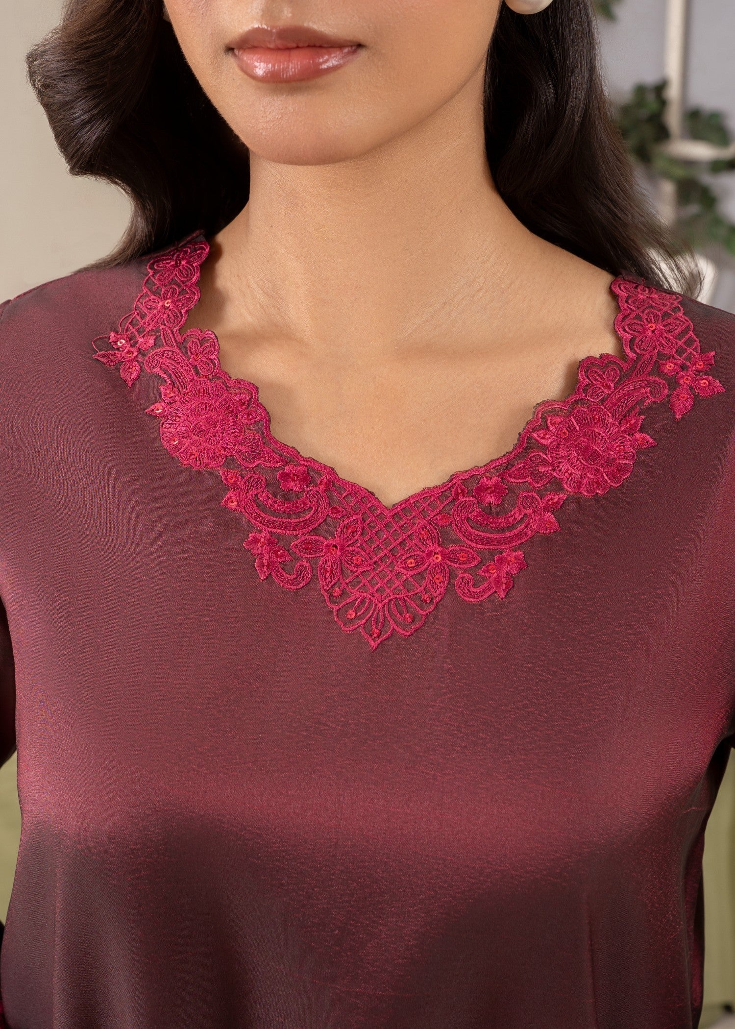 Naaz Couture Raw Silk Farshi Set Dark Maroon Women 3pcs