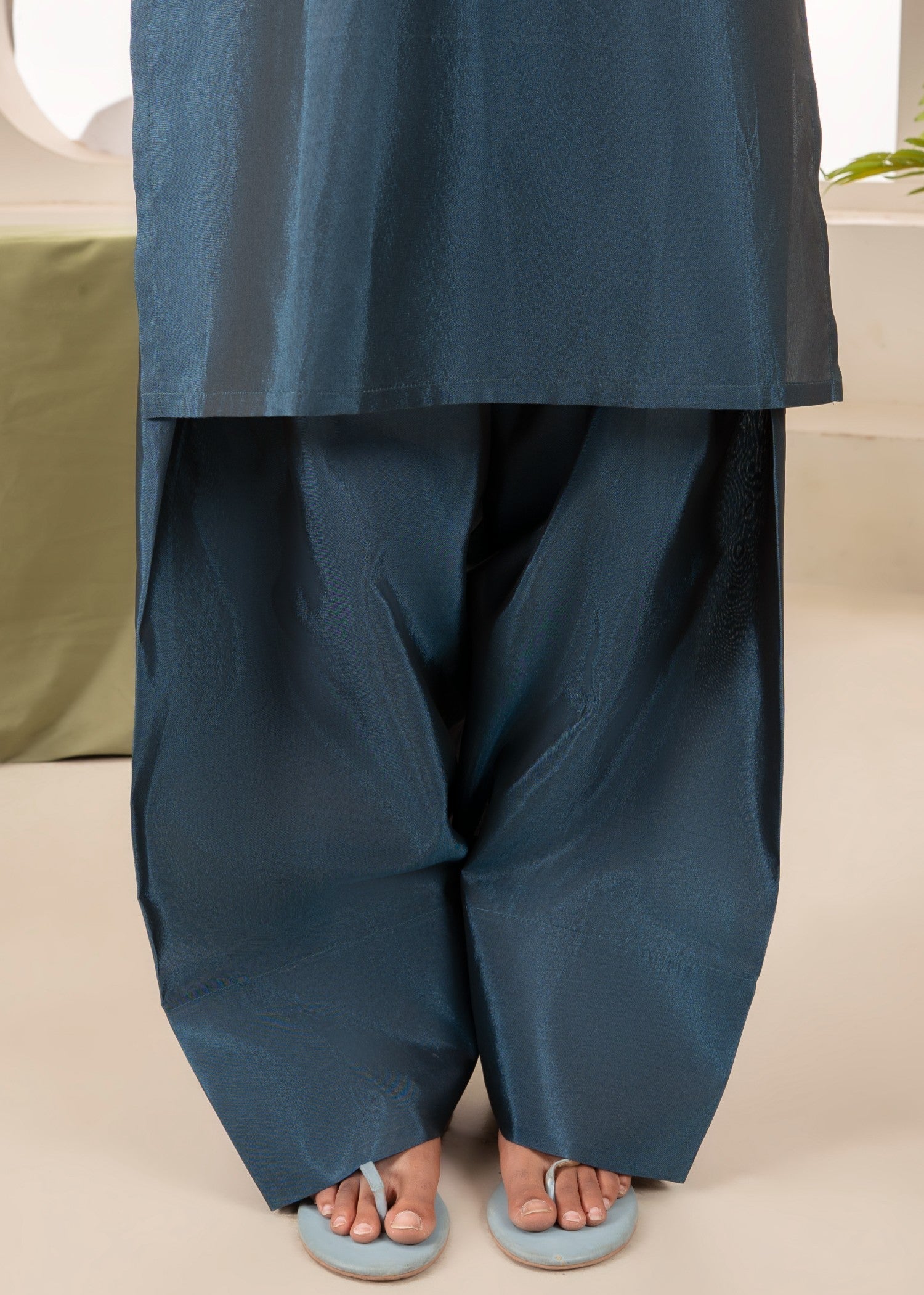 Naaz Couture Raw Silk Farshi Set Dark Teal Women 3pcs