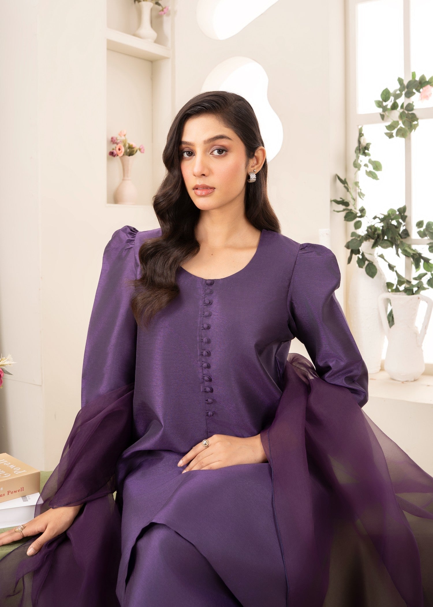 Naaz Couture Raw Silk Farshi Set Indigo Purple Women 3pcs