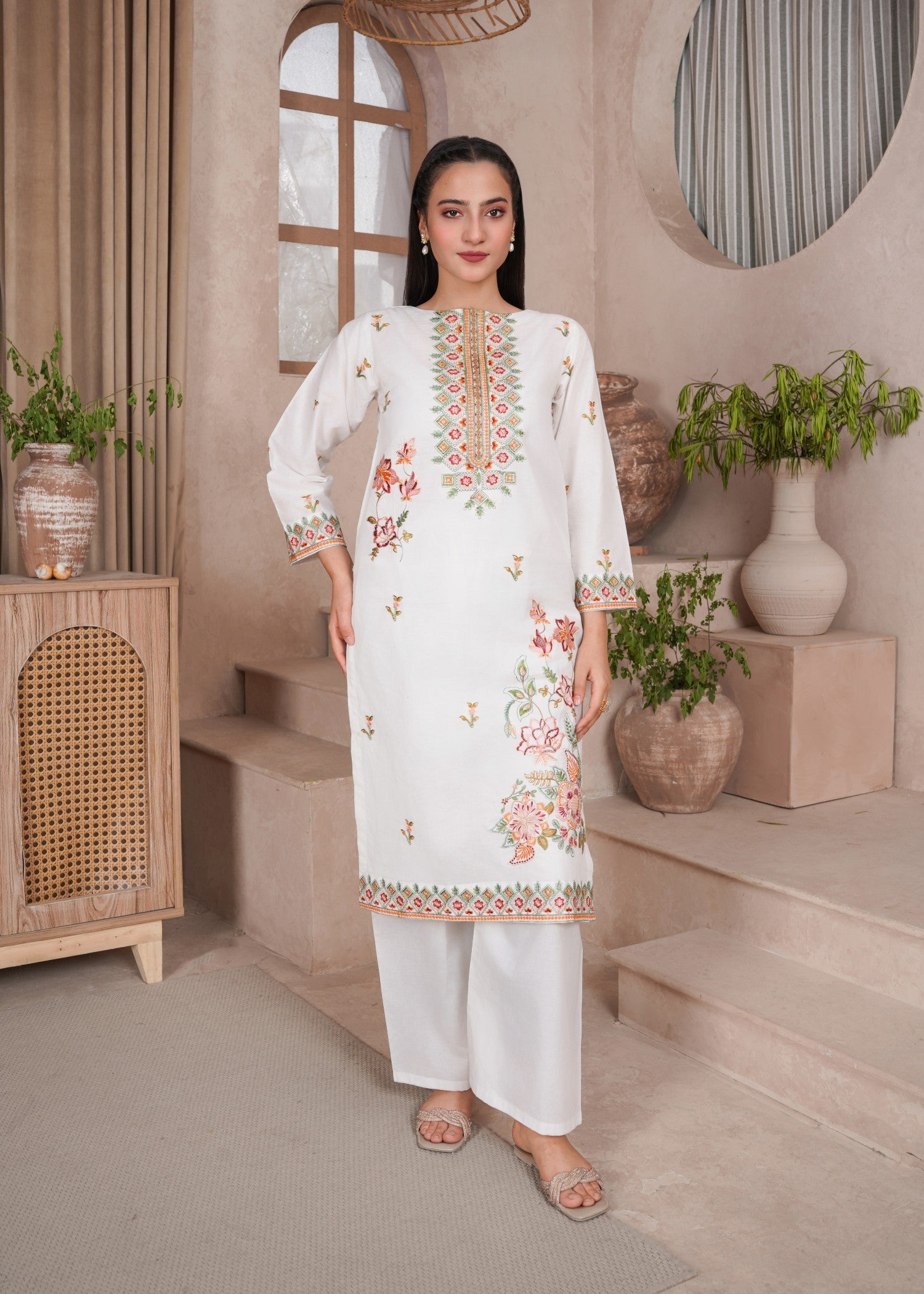 Ramal Flora stitched embroidered lawn dress Women 2pcs