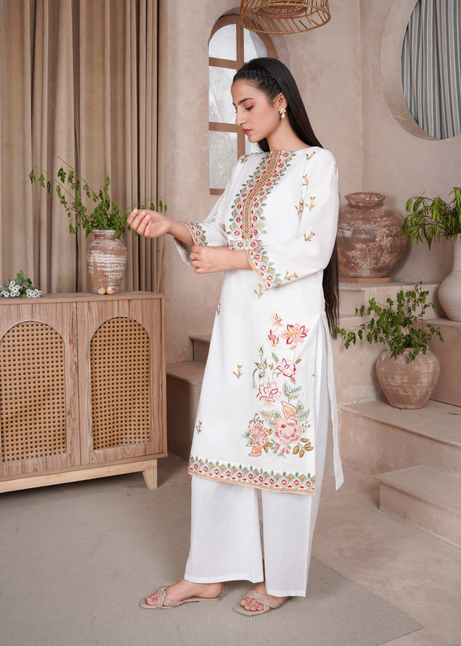 Ramal Flora stitched embroidered lawn dress Women 2pcs