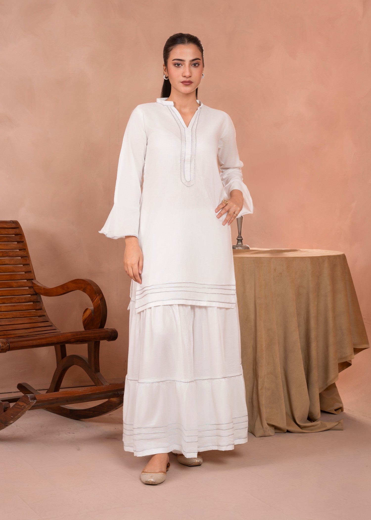 Zeekstore white short shirt with lehnga Women 2pcs