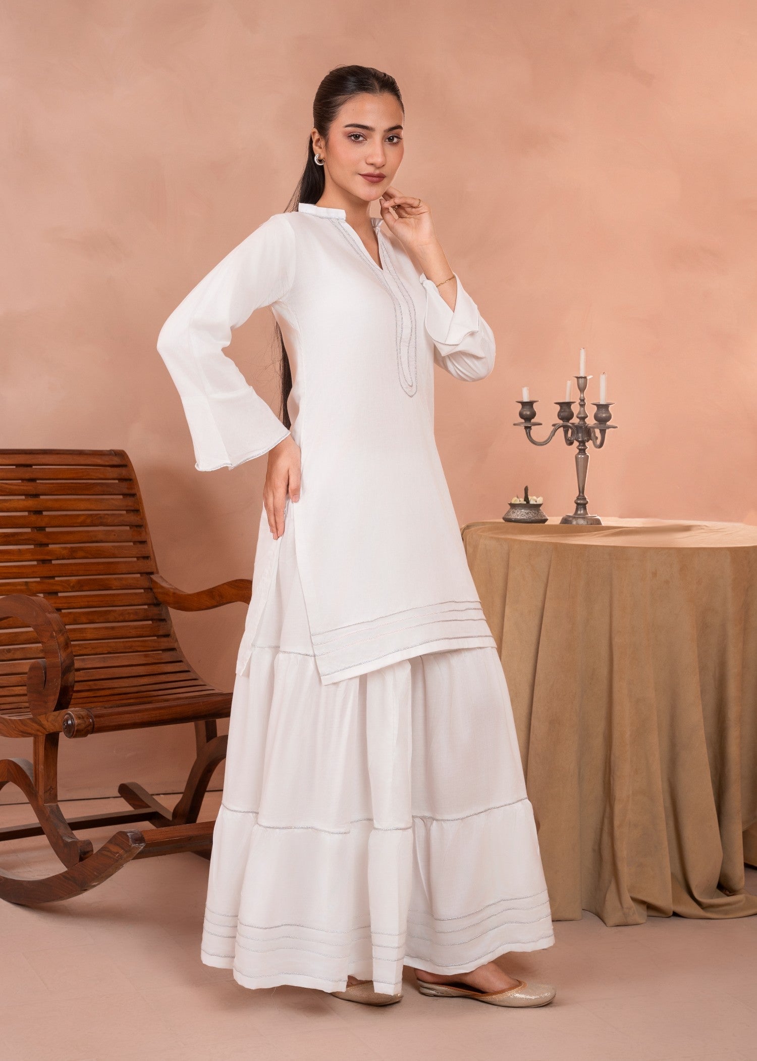 Zeekstore white short shirt with lehnga Women 2pcs