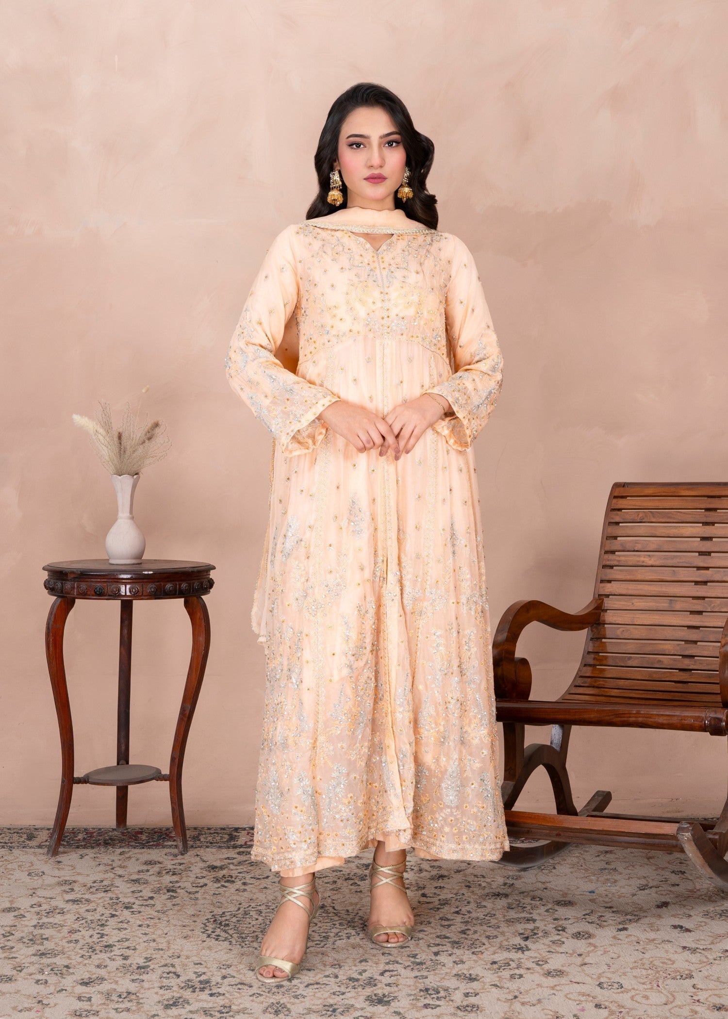 Abeera Majestic Glamour–Chiffon Front Open Maxi with Hand Work and Zari Embroidery (Art No. MX 01) Women 3pcs