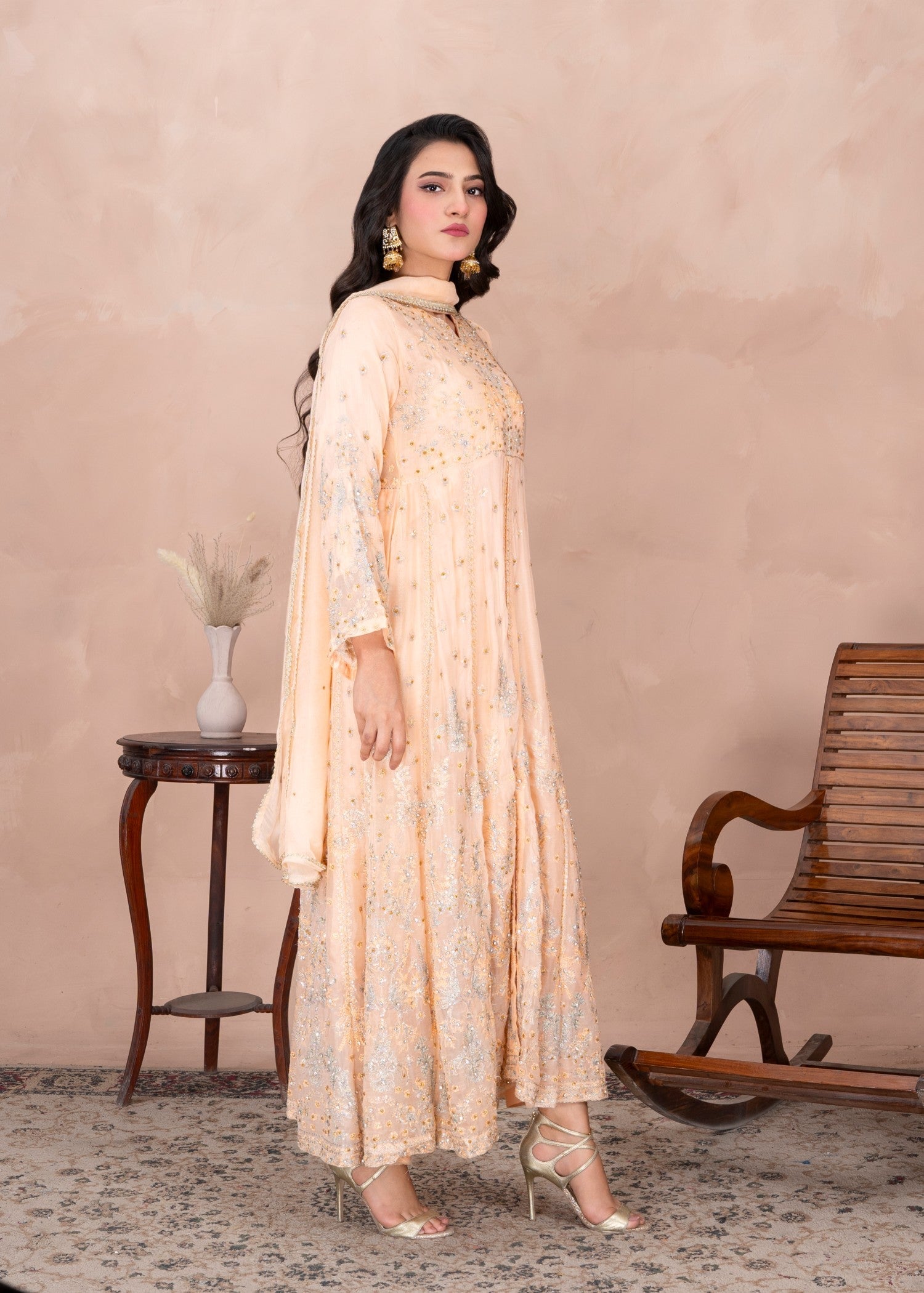 Abeera Majestic Glamour–Chiffon Front Open Maxi with Hand Work and Zari Embroidery (Art No. MX 01) Women 3pcs