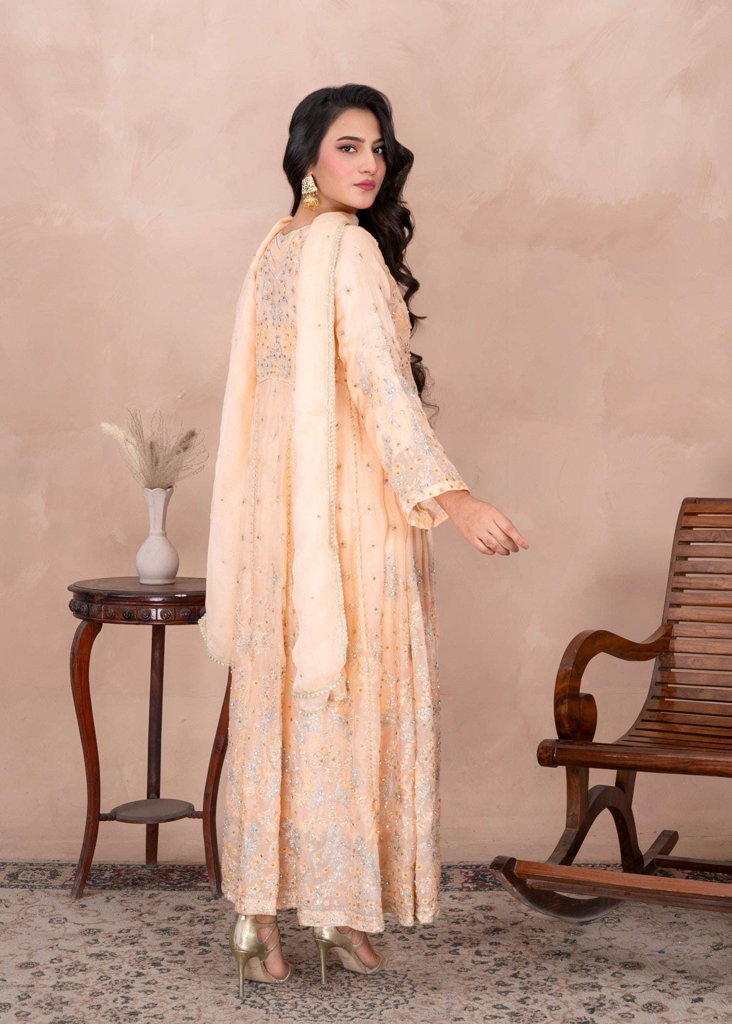 Abeera Majestic Glamour–Chiffon Front Open Maxi with Hand Work and Zari Embroidery (Art No. MX 01) Women 3pcs