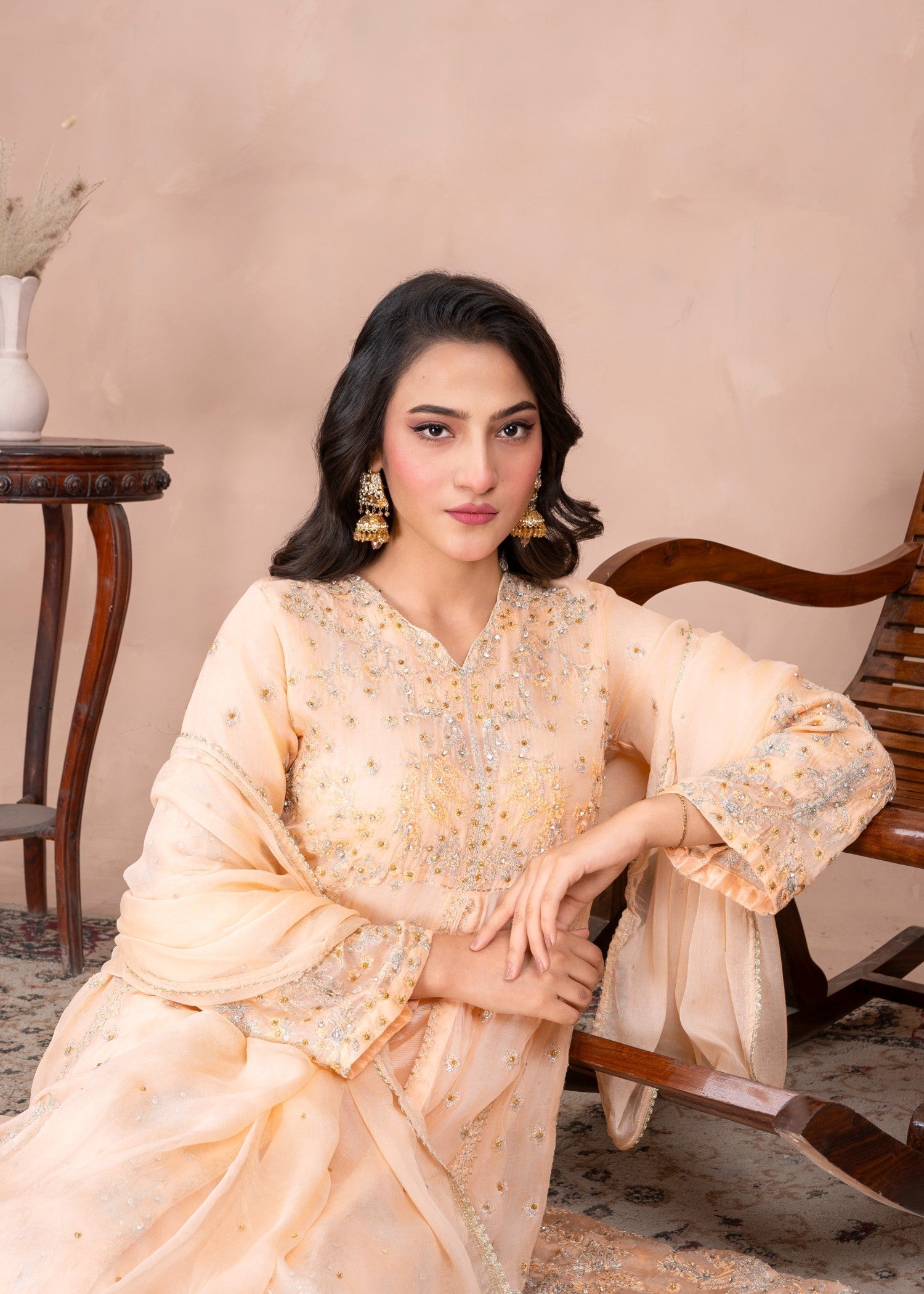 Abeera Majestic Glamour–Chiffon Front Open Maxi with Hand Work and Zari Embroidery (Art No. MX 01) Women 3pcs