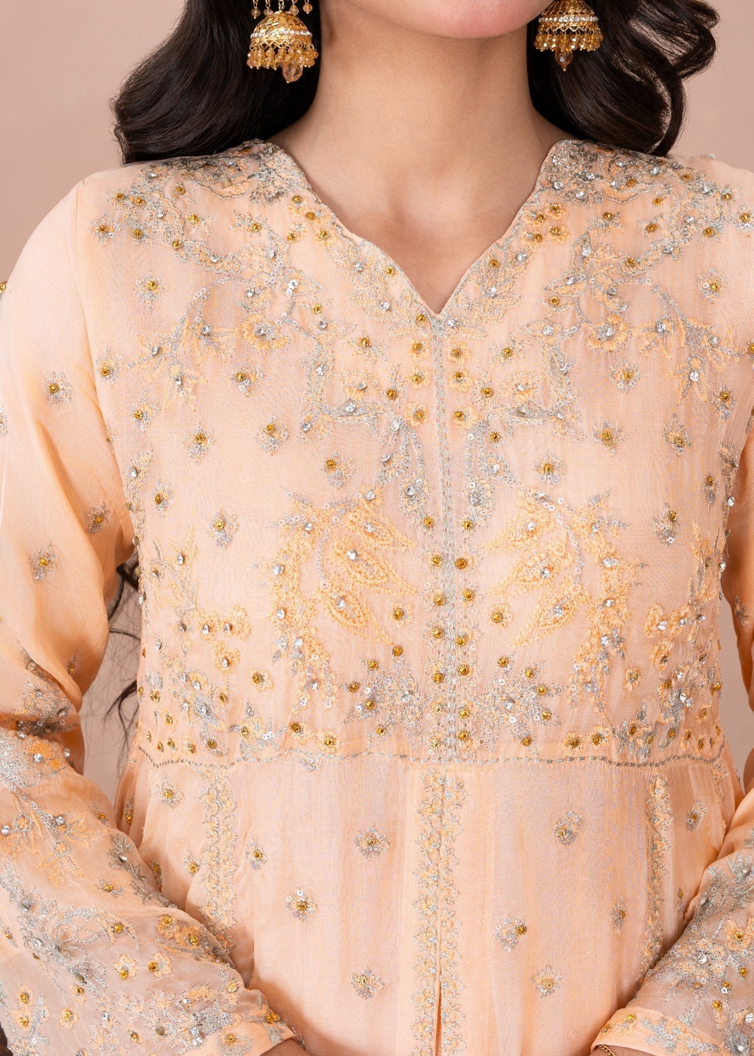 Abeera Majestic Glamour–Chiffon Front Open Maxi with Hand Work and Zari Embroidery (Art No. MX 01) Women 3pcs