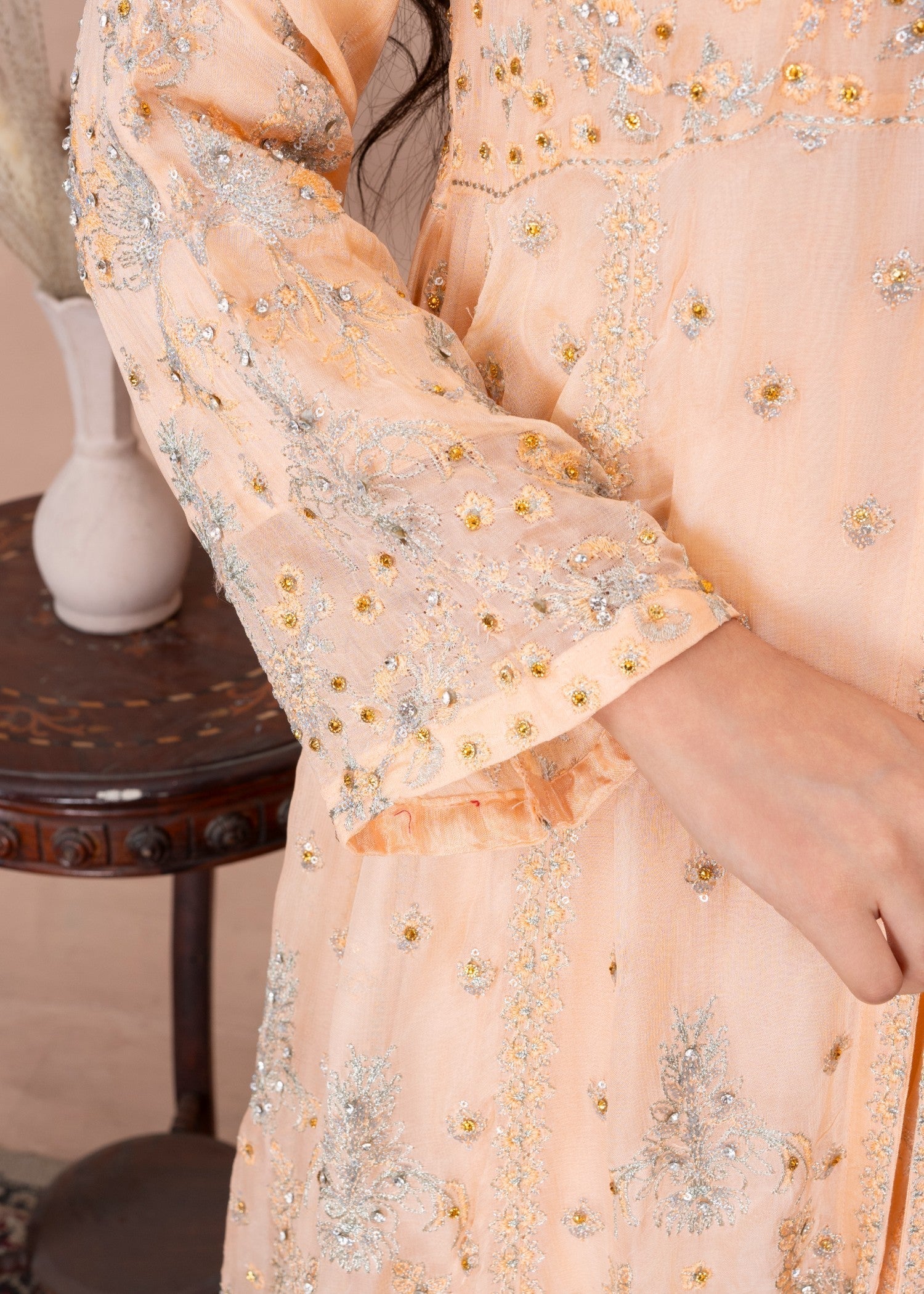 Abeera Majestic Glamour–Chiffon Front Open Maxi with Hand Work and Zari Embroidery (Art No. MX 01) Women 3pcs