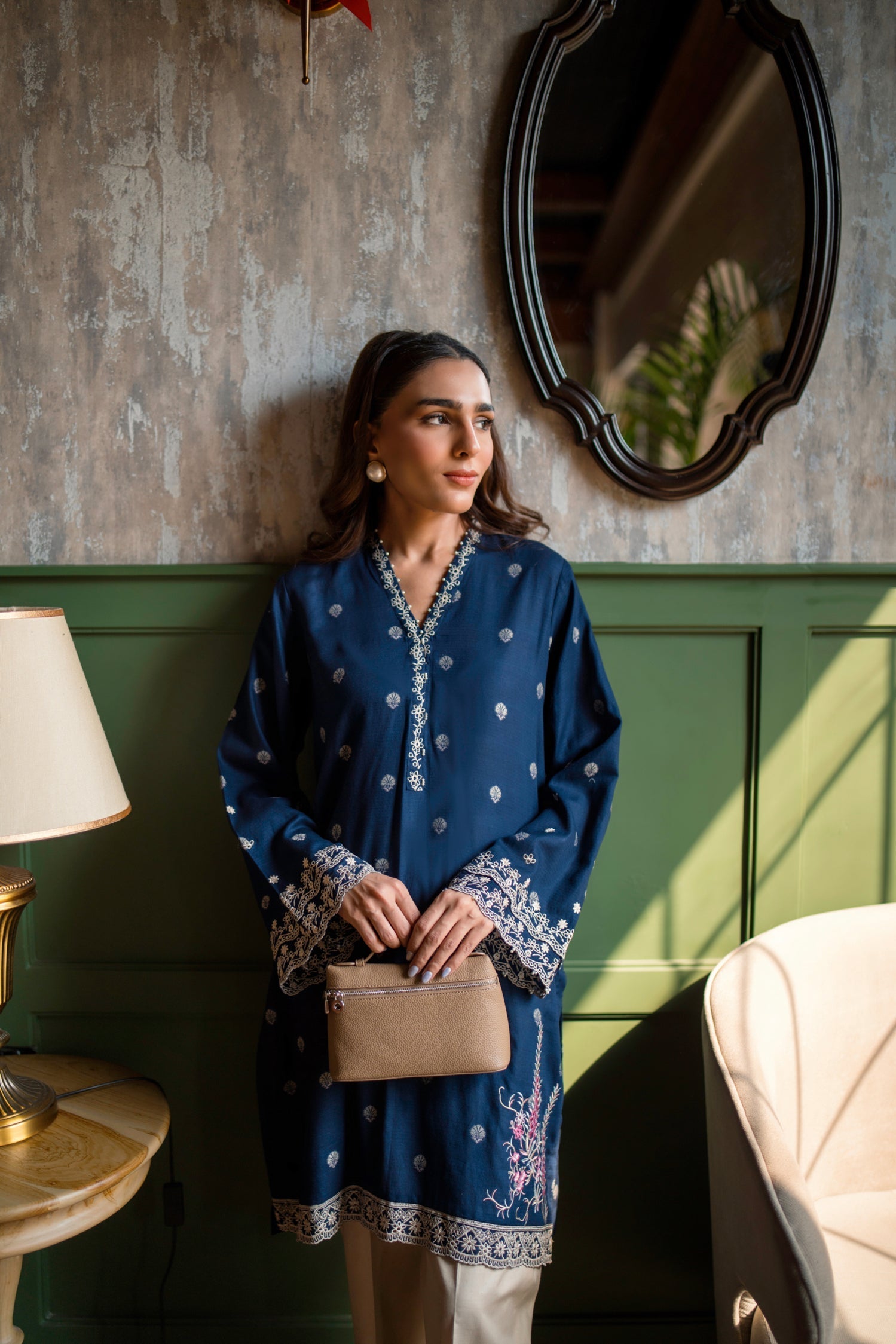 Lakhany Ready To Wear Embroidered Cotton Jacquard Shirt Women 1pcs