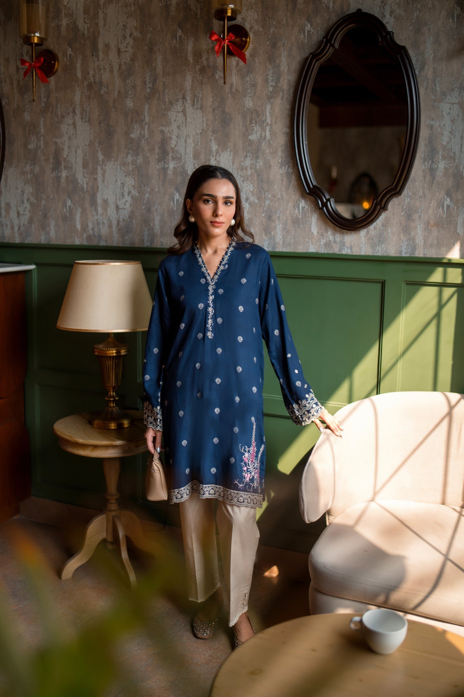 Lakhany Ready To Wear Embroidered Cotton Jacquard Shirt Women 1pcs