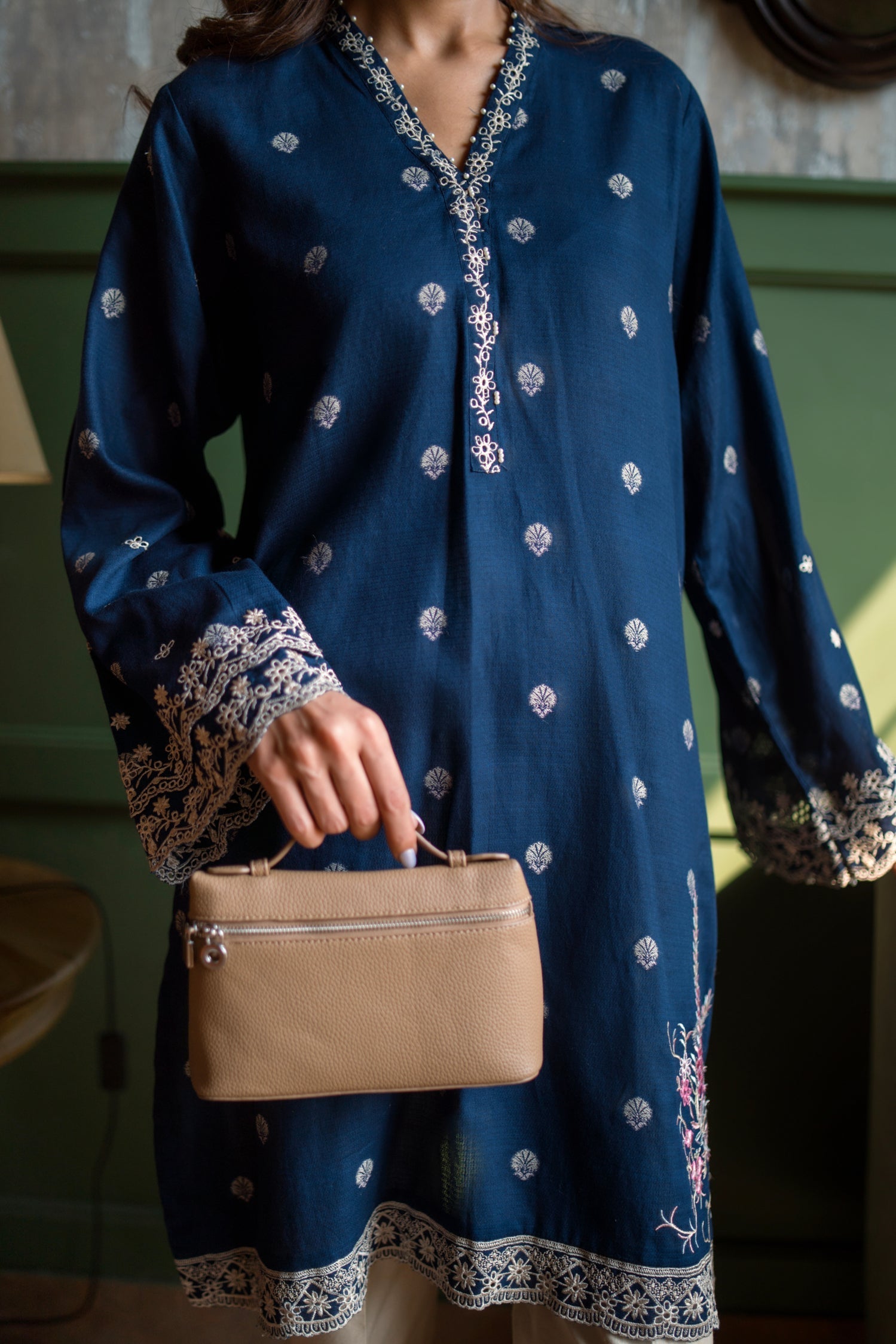 Lakhany Ready To Wear Embroidered Cotton Jacquard Shirt Women 1pcs