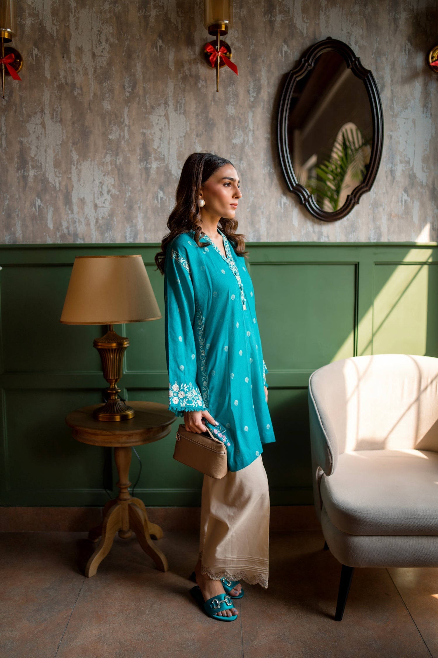 Lakhany Ready To Wear Embroidered Cotton Jacquard Shirt Women 1pcs