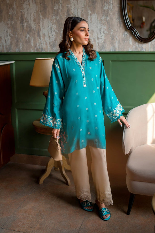 Lakhany Ready To Wear Embroidered Cotton Jacquard Shirt Women 1pcs