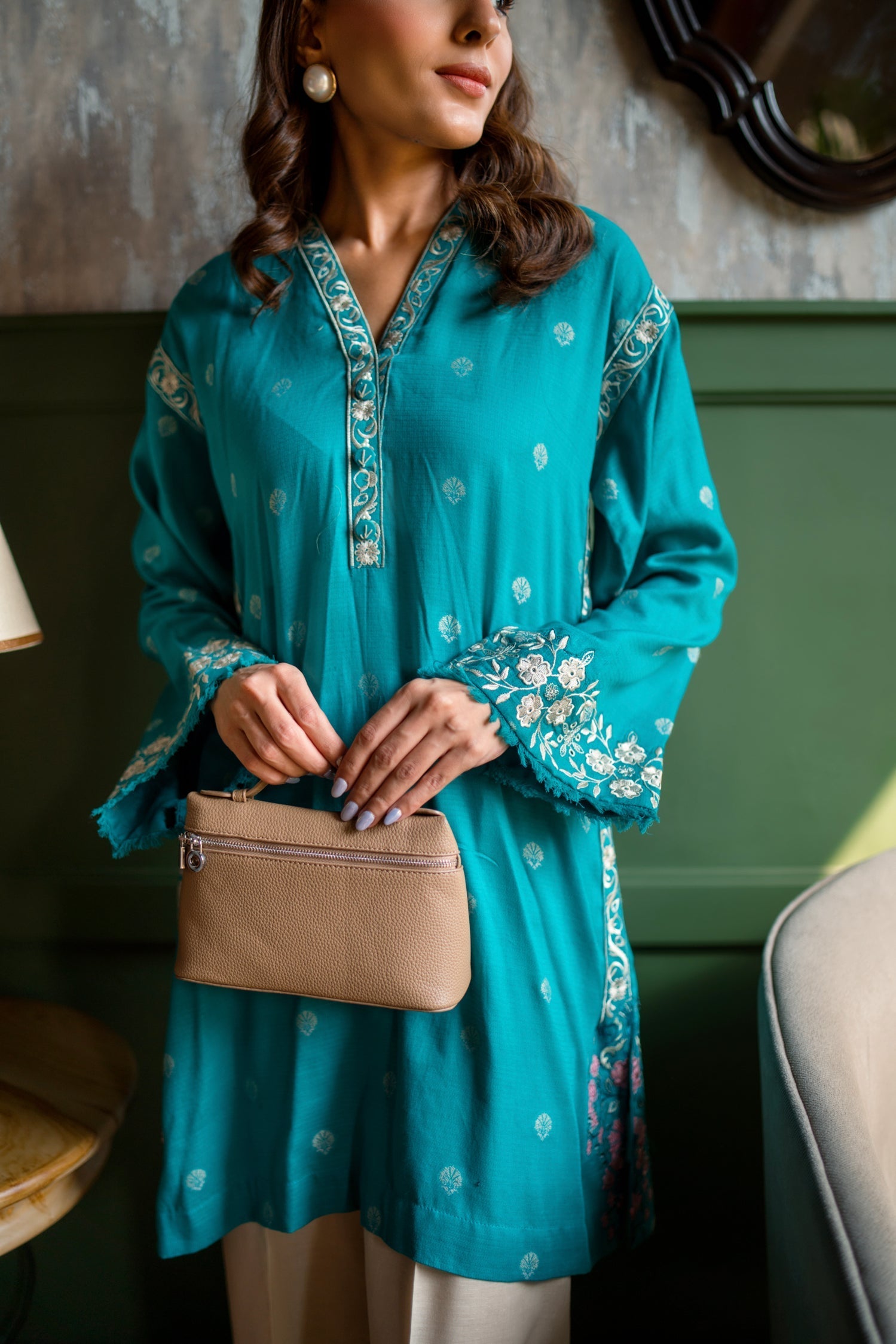 Lakhany Ready To Wear Embroidered Cotton Jacquard Shirt Women 1pcs