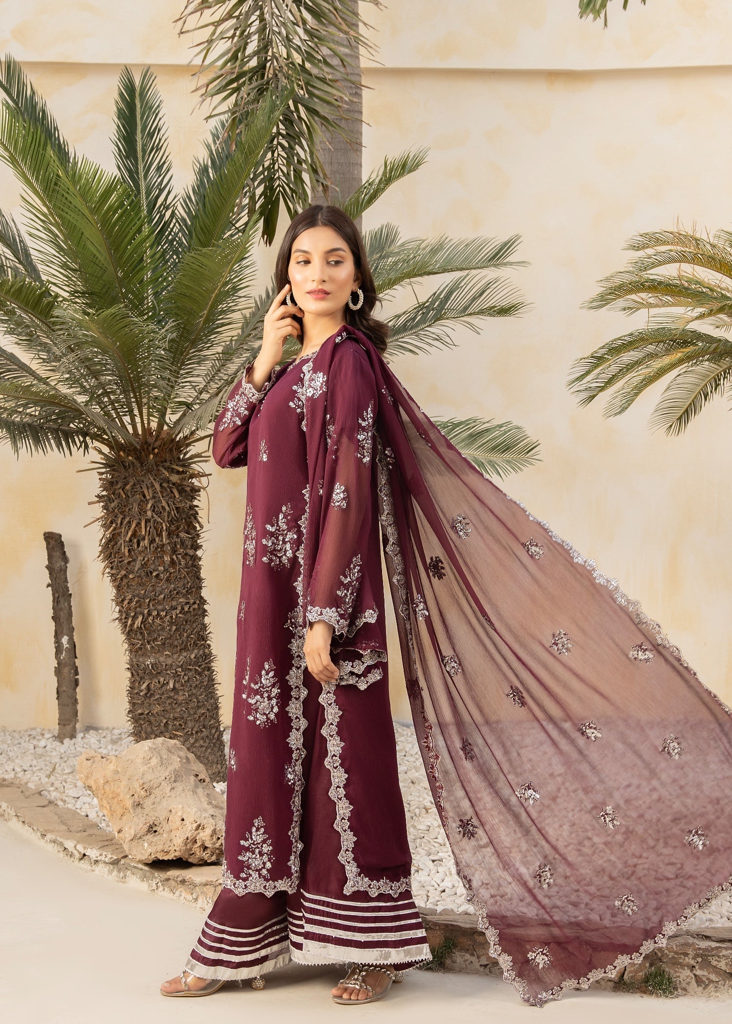 Maira Fashion Long kurta plum 33 Women 4pcs