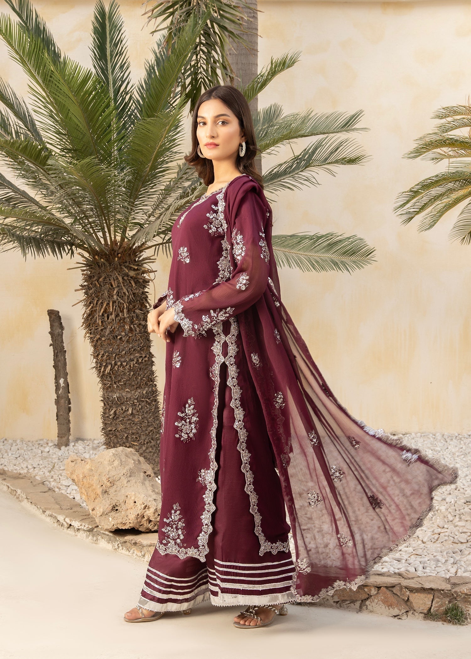 Maira Fashion Long kurta plum 33 Women 4pcs