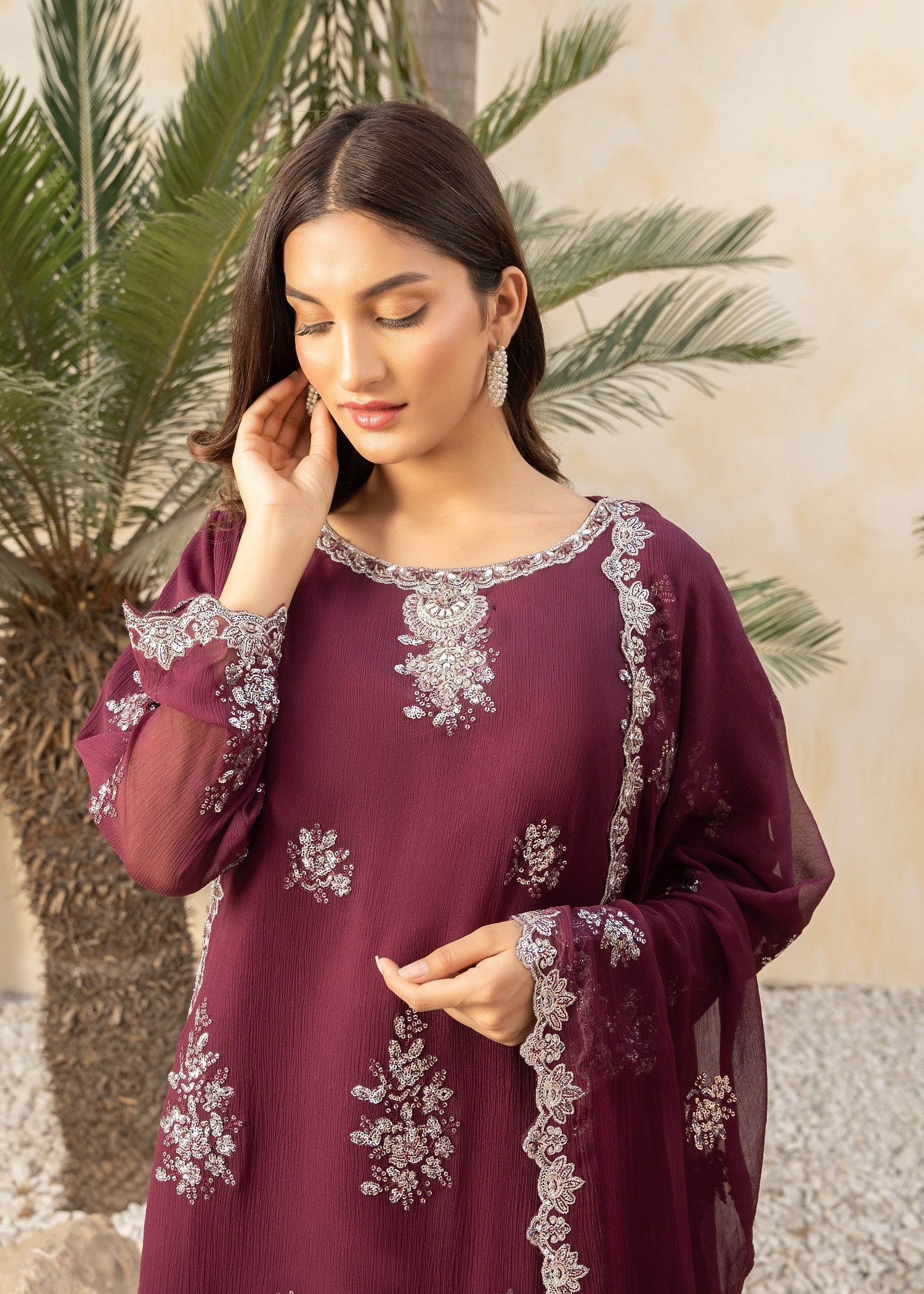 Maira Fashion Long kurta plum 33 Women 4pcs