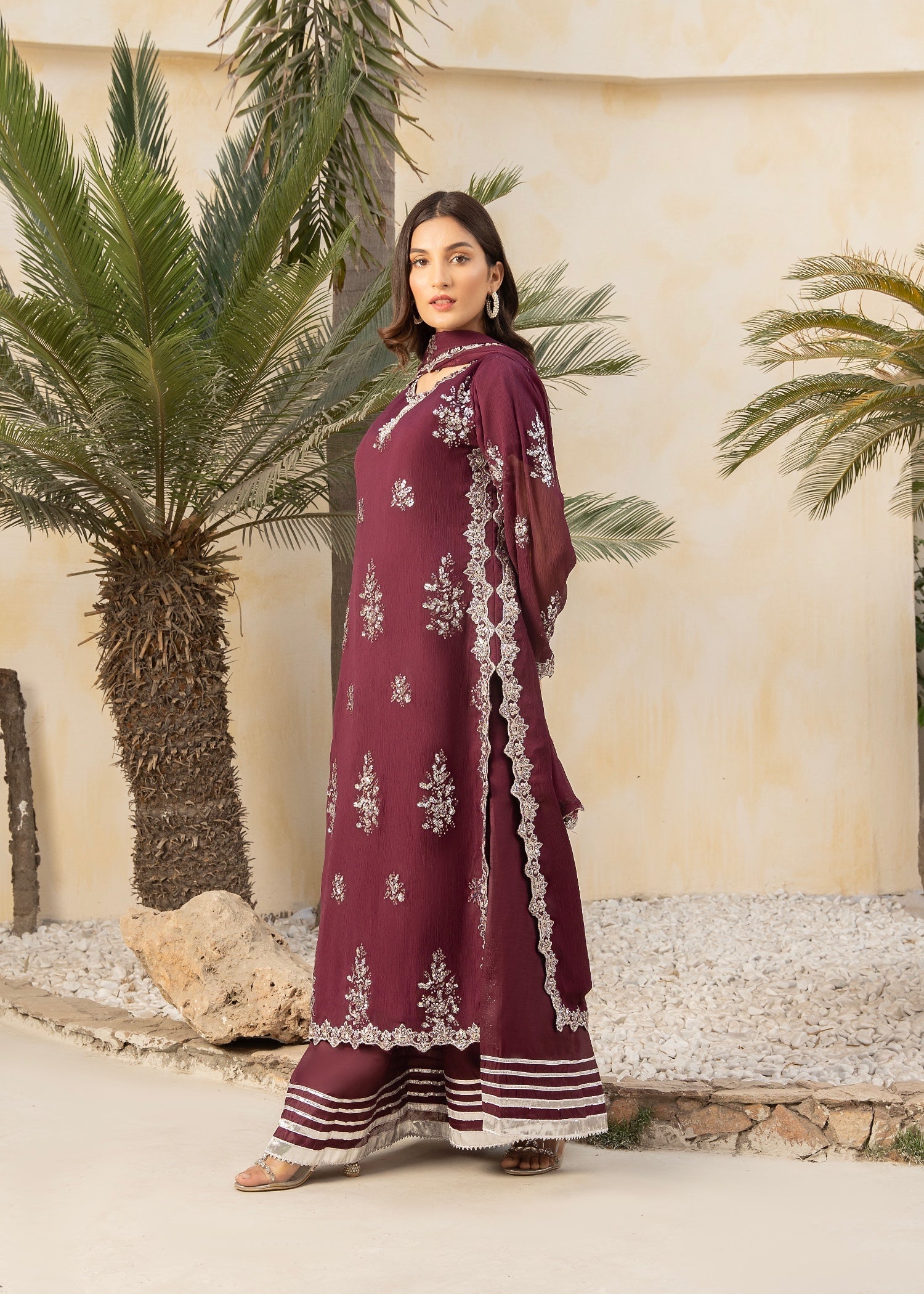 Maira Fashion Long kurta plum 33 Women 4pcs