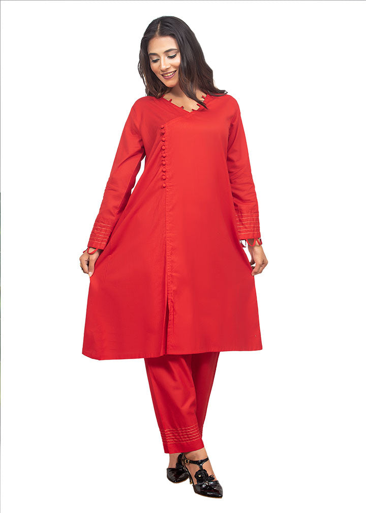 Aks Red Solid 1006 Women 2pcs