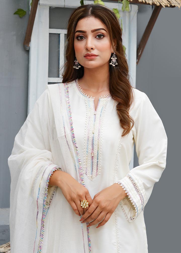 Zar Pearl White Lace Gota Suit Women 3pcs